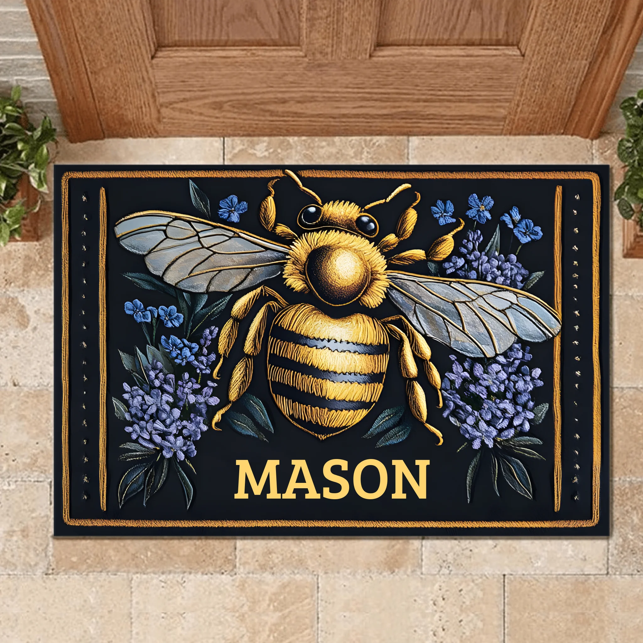 🐝Flower Bee Customized Floor Mat - Personalized Name Door Mat