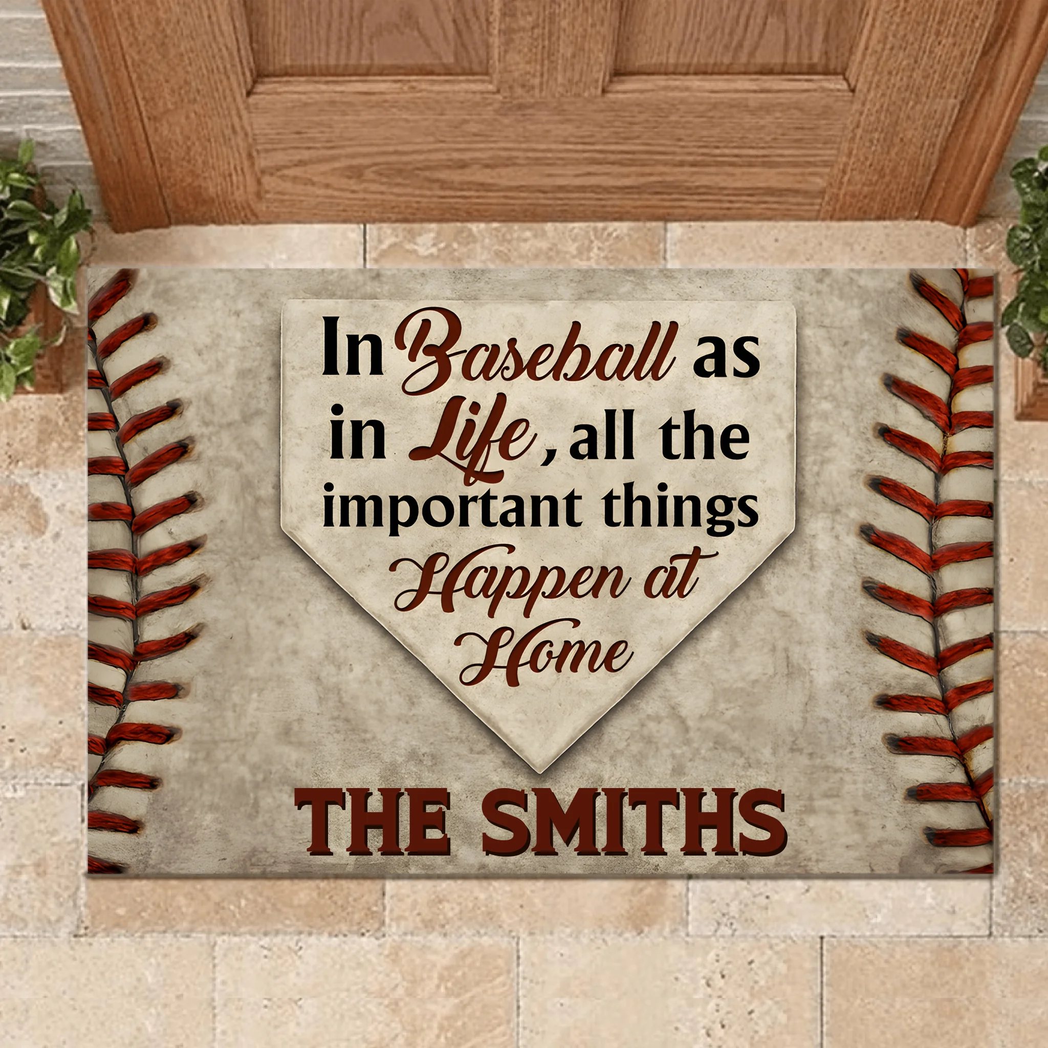 In Baseball As In Life, All The Important Things Happen At Home Customized Floor Mat - Personalized Name Door Mat - Gifts For Sports Fans and Family