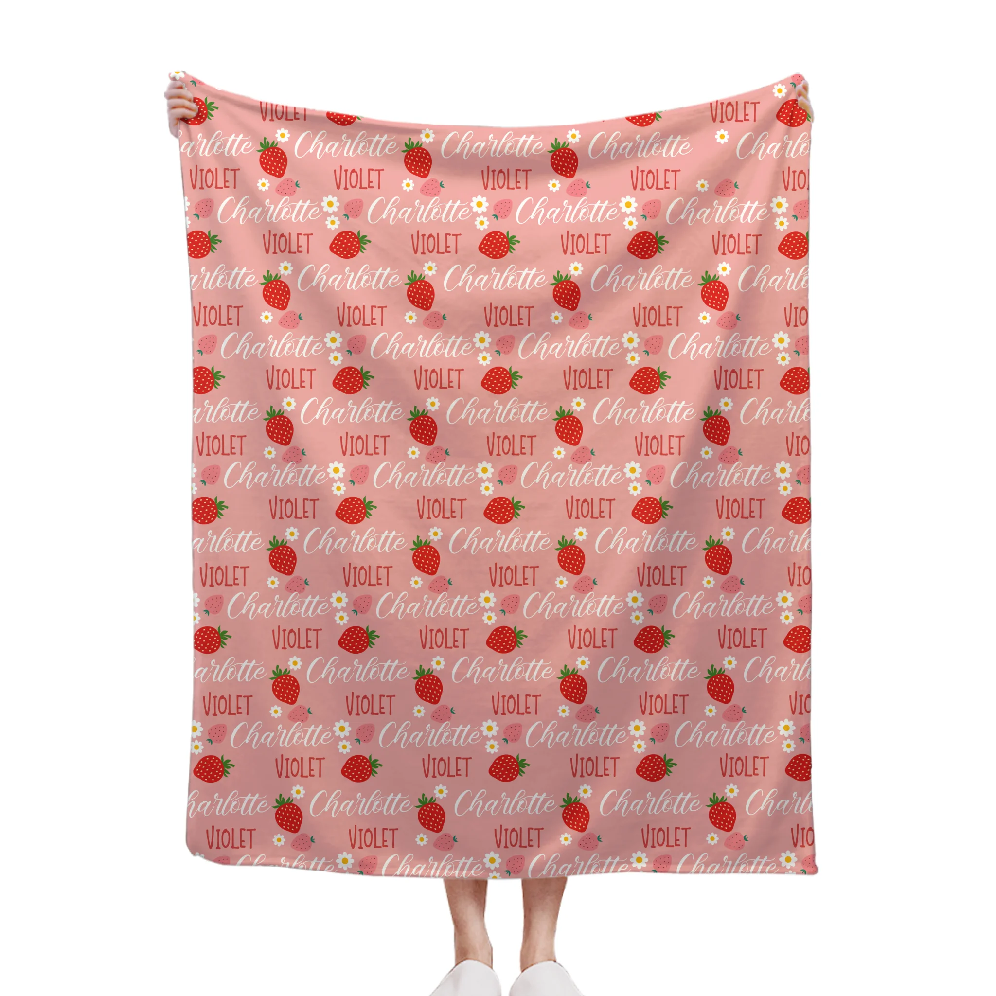 🍓Customized Strawberry Blanket - Personalized Name Toddler Blanket - Gift for Baby Girl, Kids
