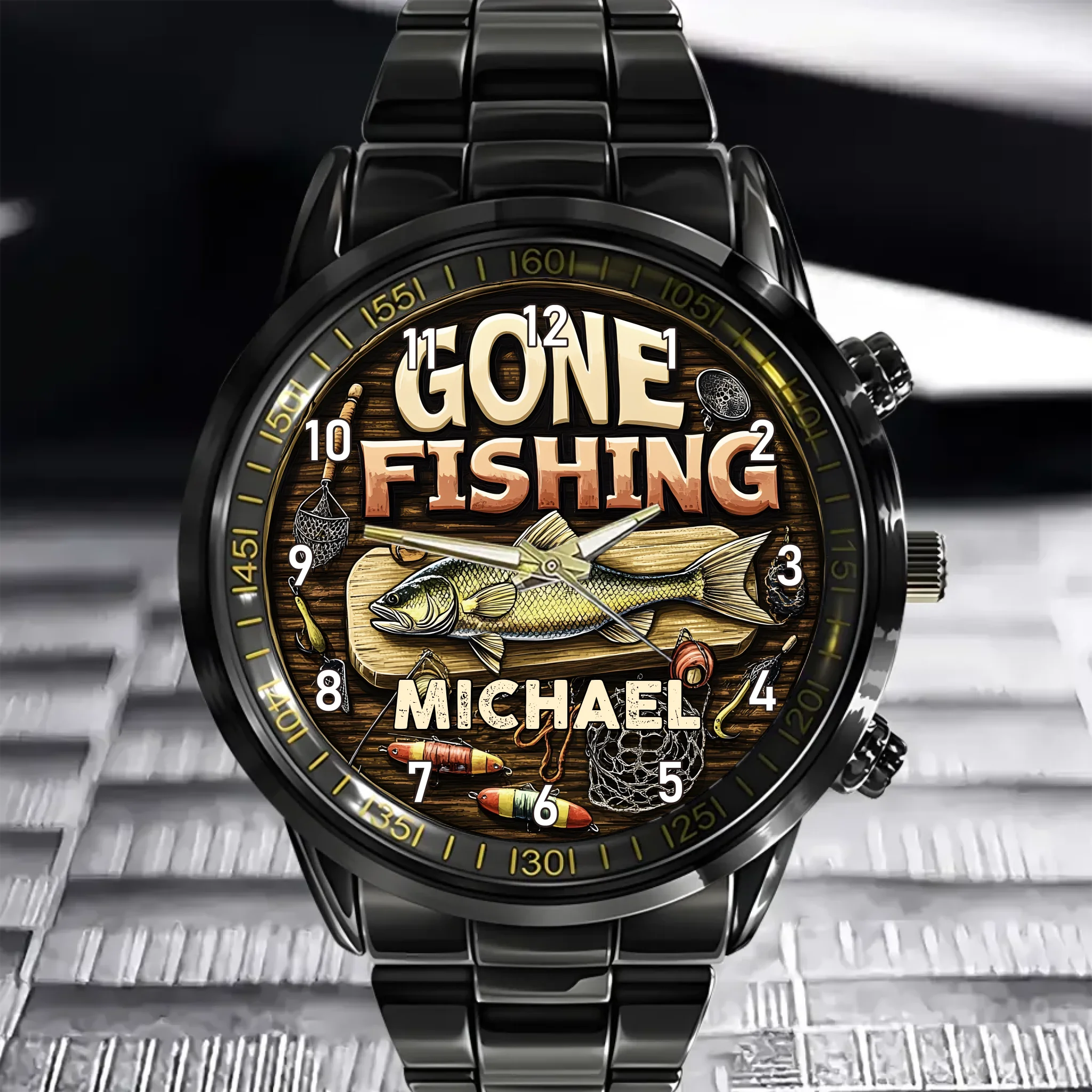 Customised Fishing Themed Watches - Fishing Watch with Personalised Name - A Gift for Fishing enthusiast,Dad,Grandpa,friend
