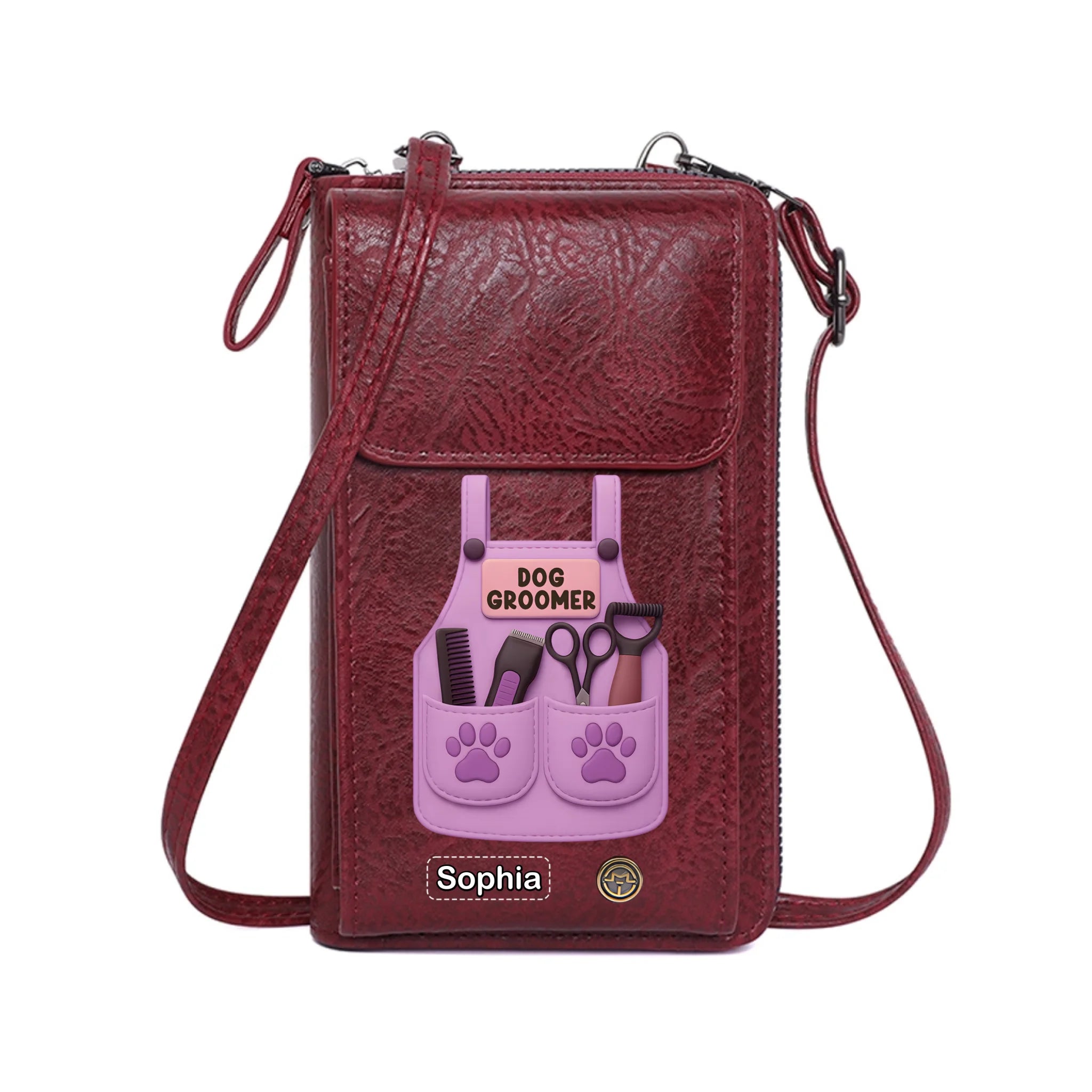 Customized Dog Groomer Gift With Grooming Tools And Paw Prints Wallet - Personalized Dog Groomer Clutch Bag - Gifts For Dogs Lovers