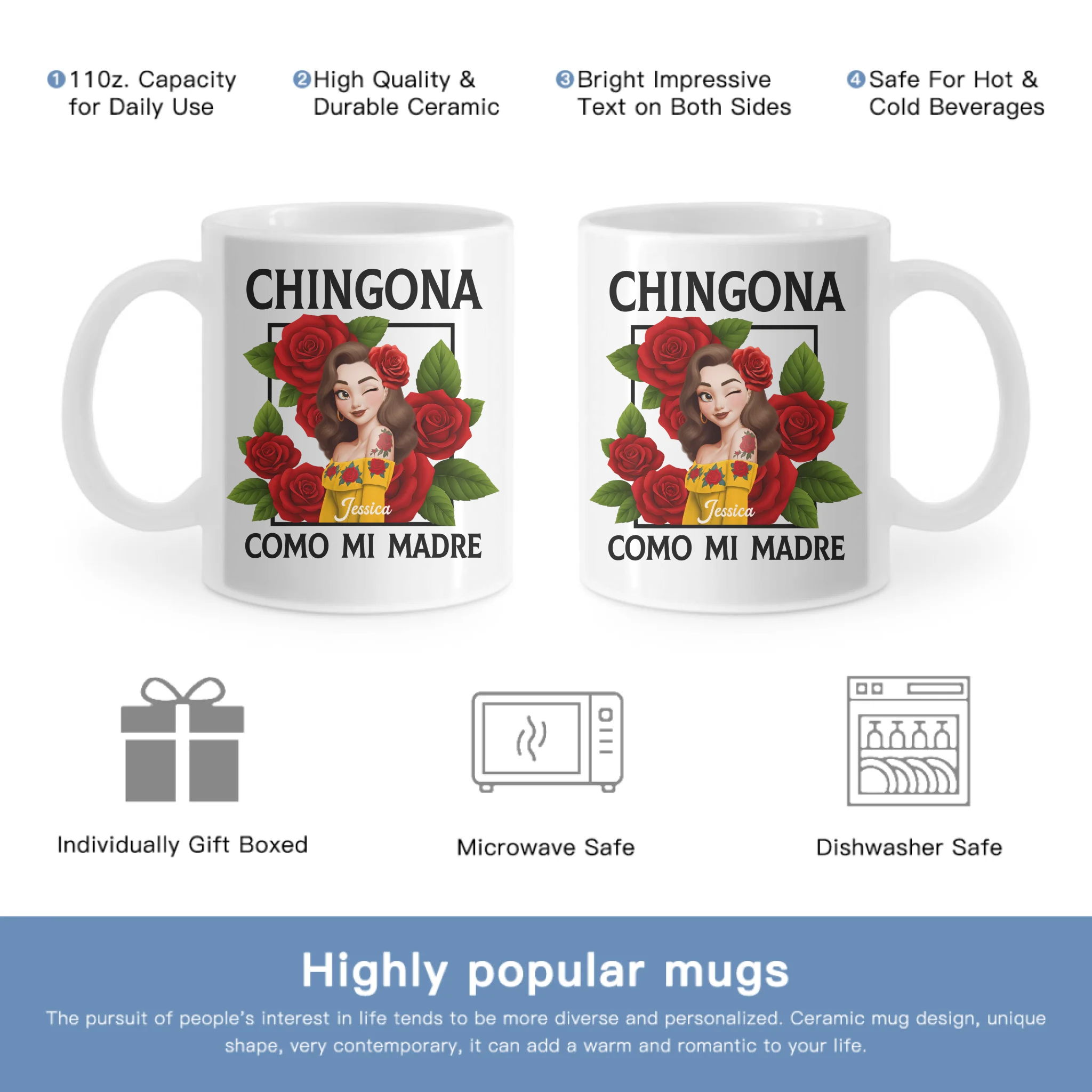 Chingona Como Mi Madre Customized Hispanic Mug - Personalized Characters and Name  - Gift For Hispanics And Latinos