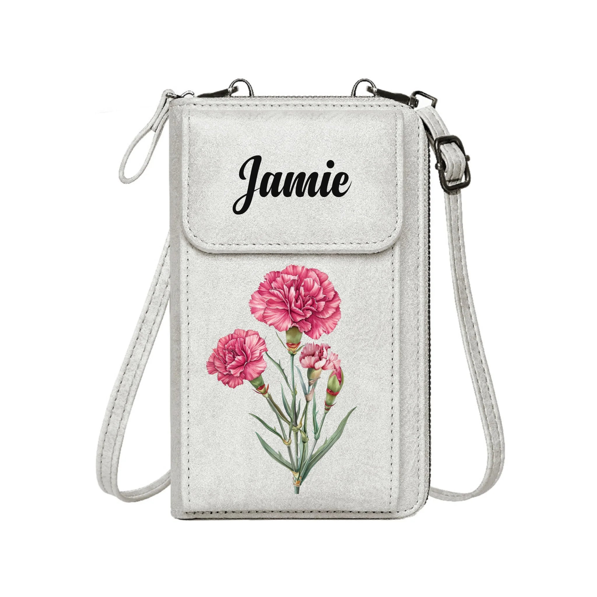 Personalized Birth Flower Leather Crossbody Bag – Custom Wallet Gift for Women
