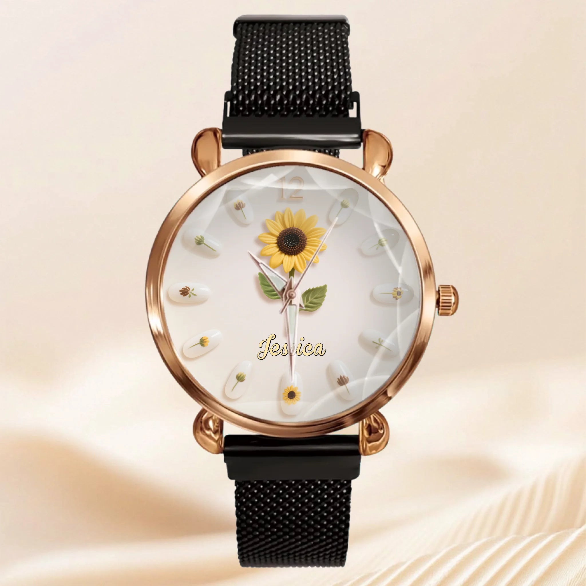 🌻Bloom Sunflower Nail Style Customized Watch - Personalized Name - Exquisite Gifts