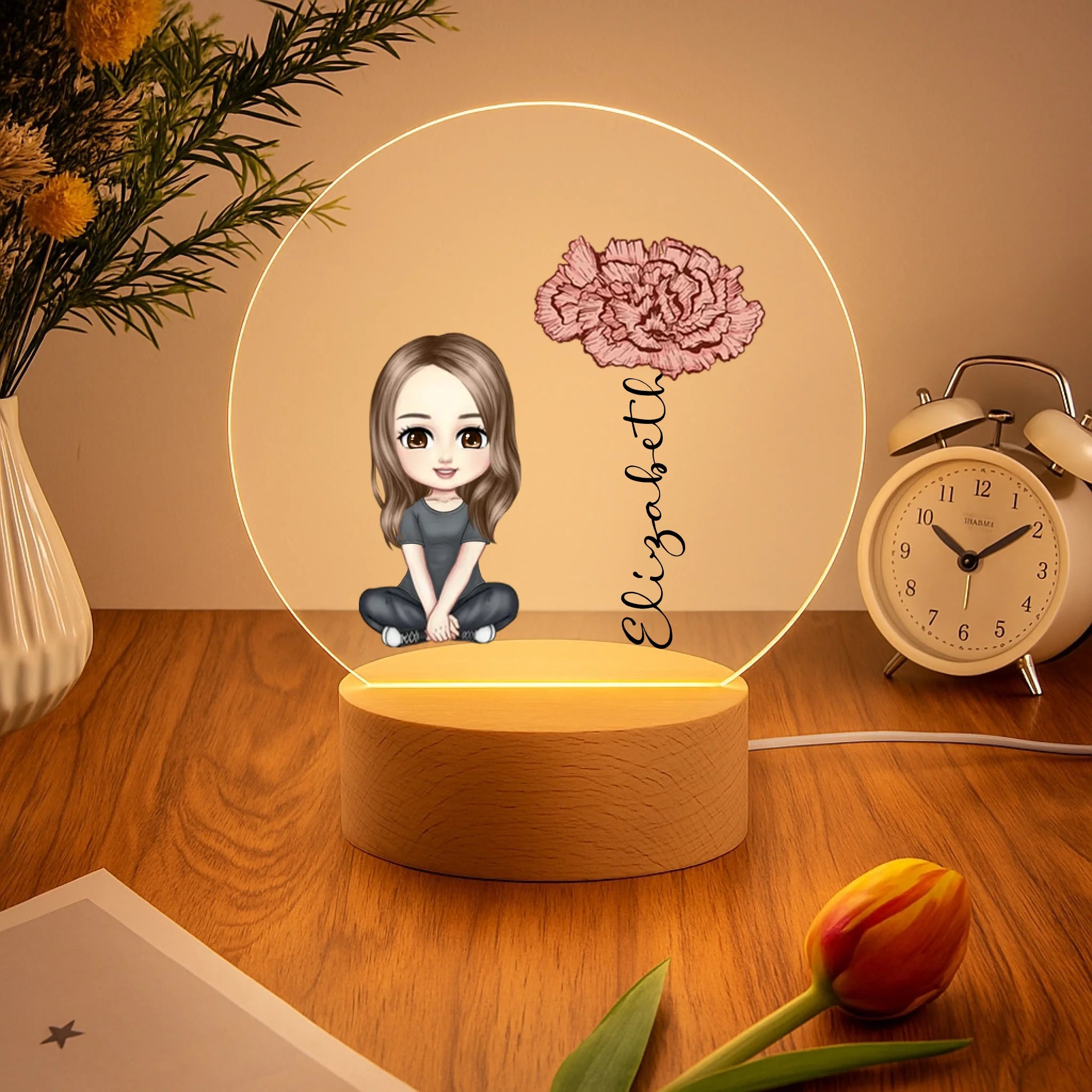 Personalized Birthday Flower Night Light with Name – Gift for Baby Girl, Girl, Birthday