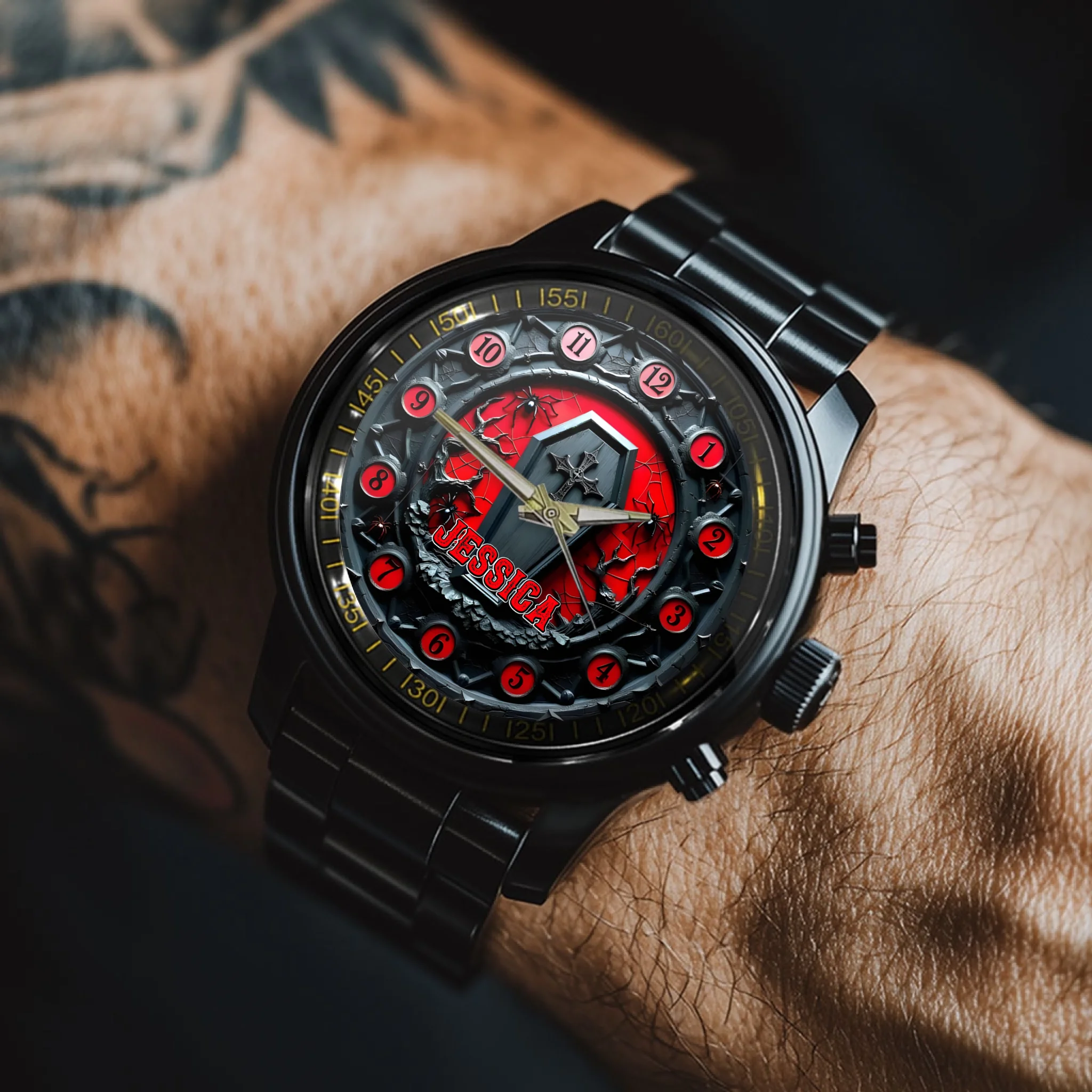⚰️Gothic Red and Black Customized Watch - Personalized Name - Scary Halloween Gifts