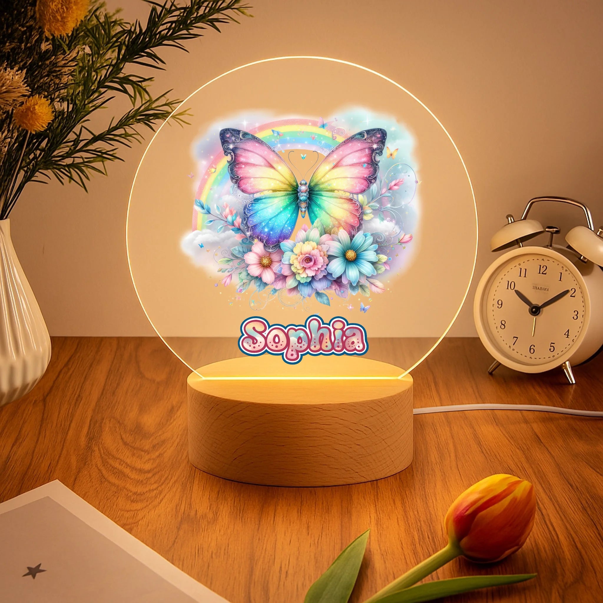 Customized Colorful Butterfly - Personalized Night Light with Name – Gift for Baby Girl, Girl, Birthday