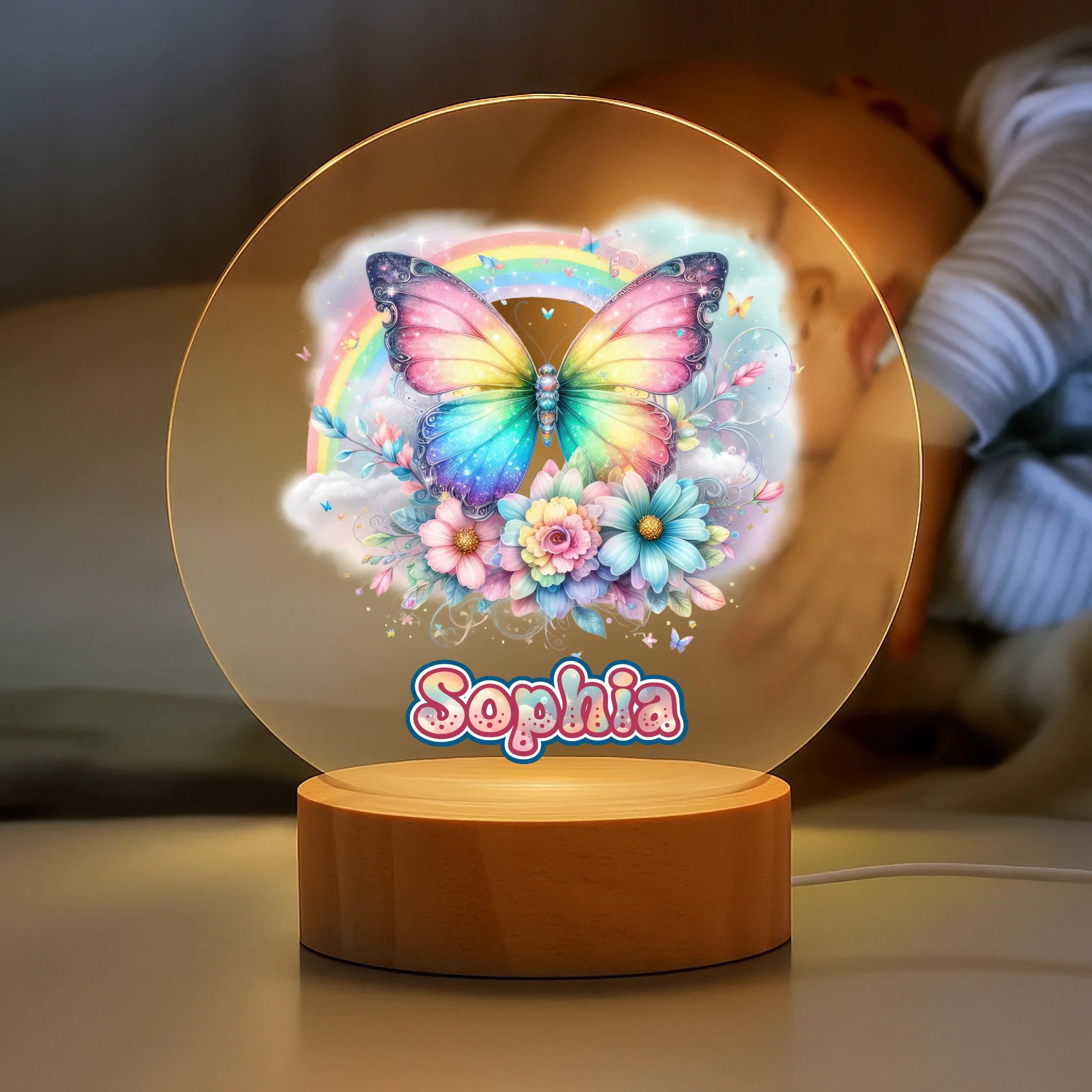 Customized Colorful Butterfly - Personalized Night Light with Name – Gift for Baby Girl, Girl, Birthday