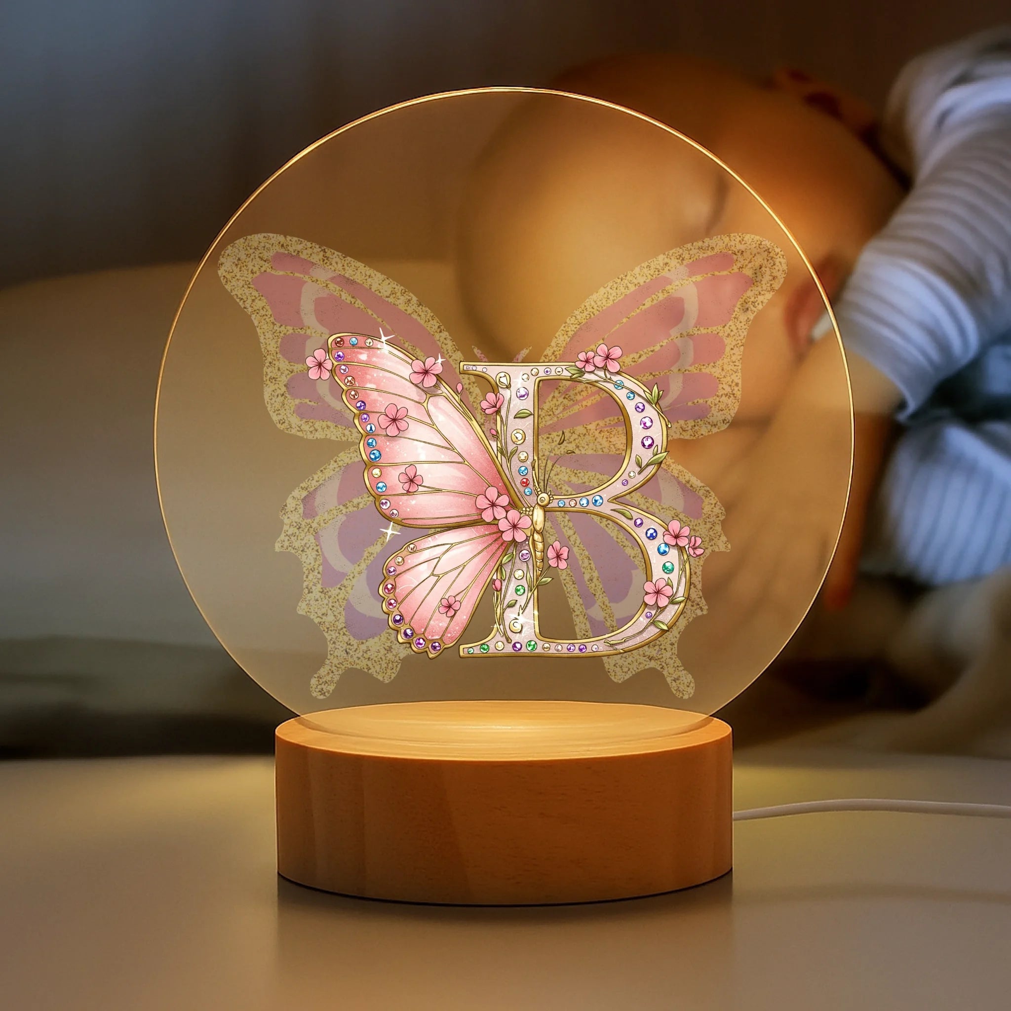 Gleaming Butterfly Customized Night Light - Personalized Initial – Gift for Kids, Children, Girl, Baby