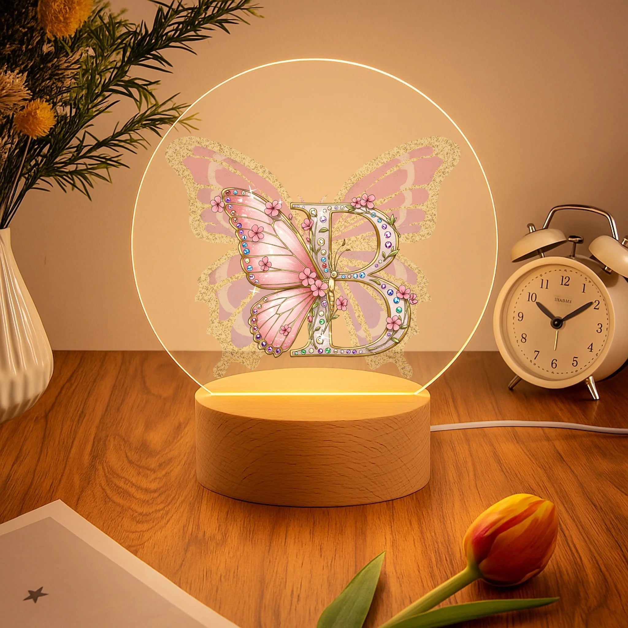 Gleaming Butterfly Customized Night Light - Personalized Initial – Gift for Kids, Children, Girl, Baby