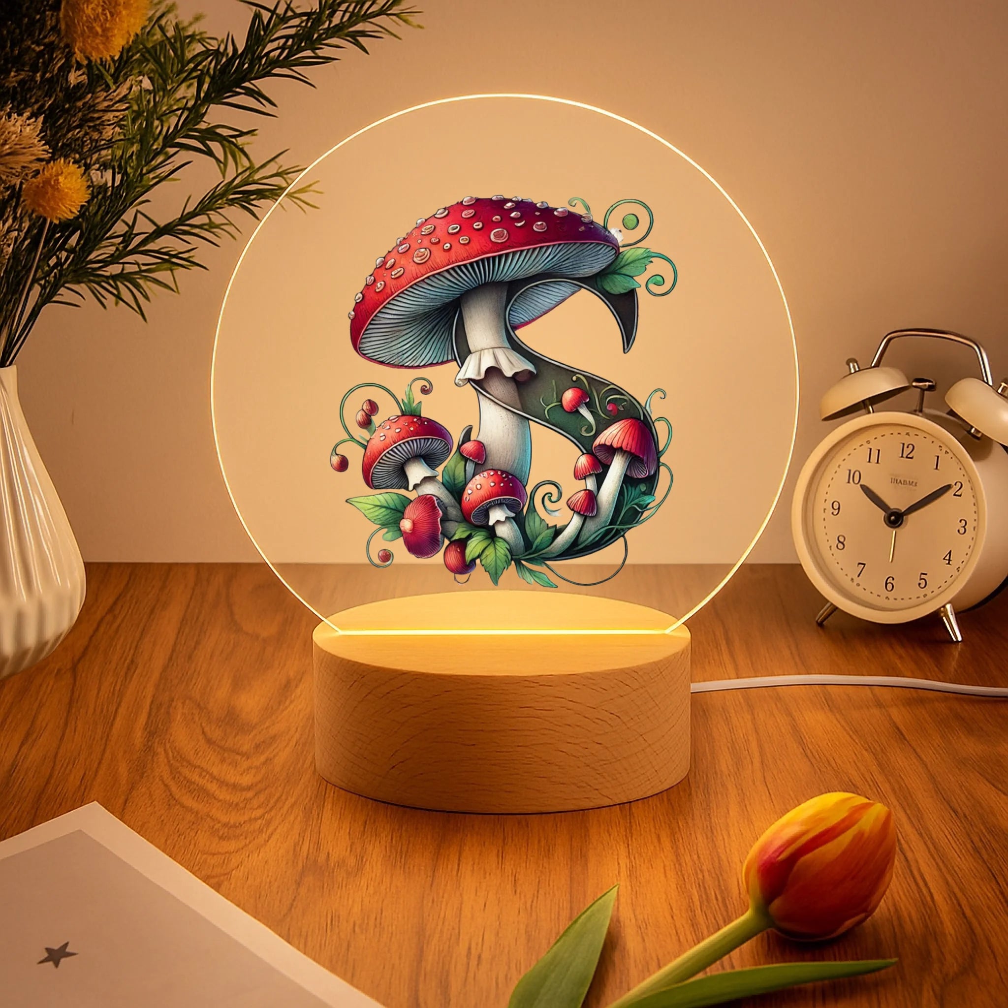 Beautiful Mushroom Customized Night Light - Personalized Initial – Gift for Kids, Children, Girl, Baby