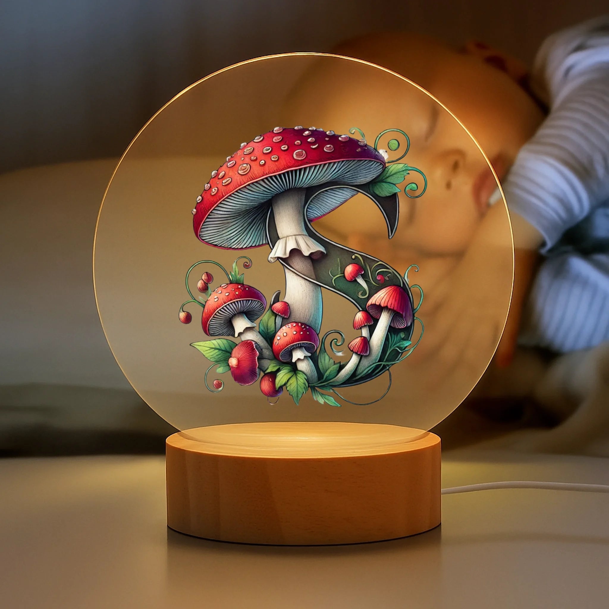 Beautiful Mushroom Customized Night Light - Personalized Initial – Gift for Kids, Children, Girl, Baby