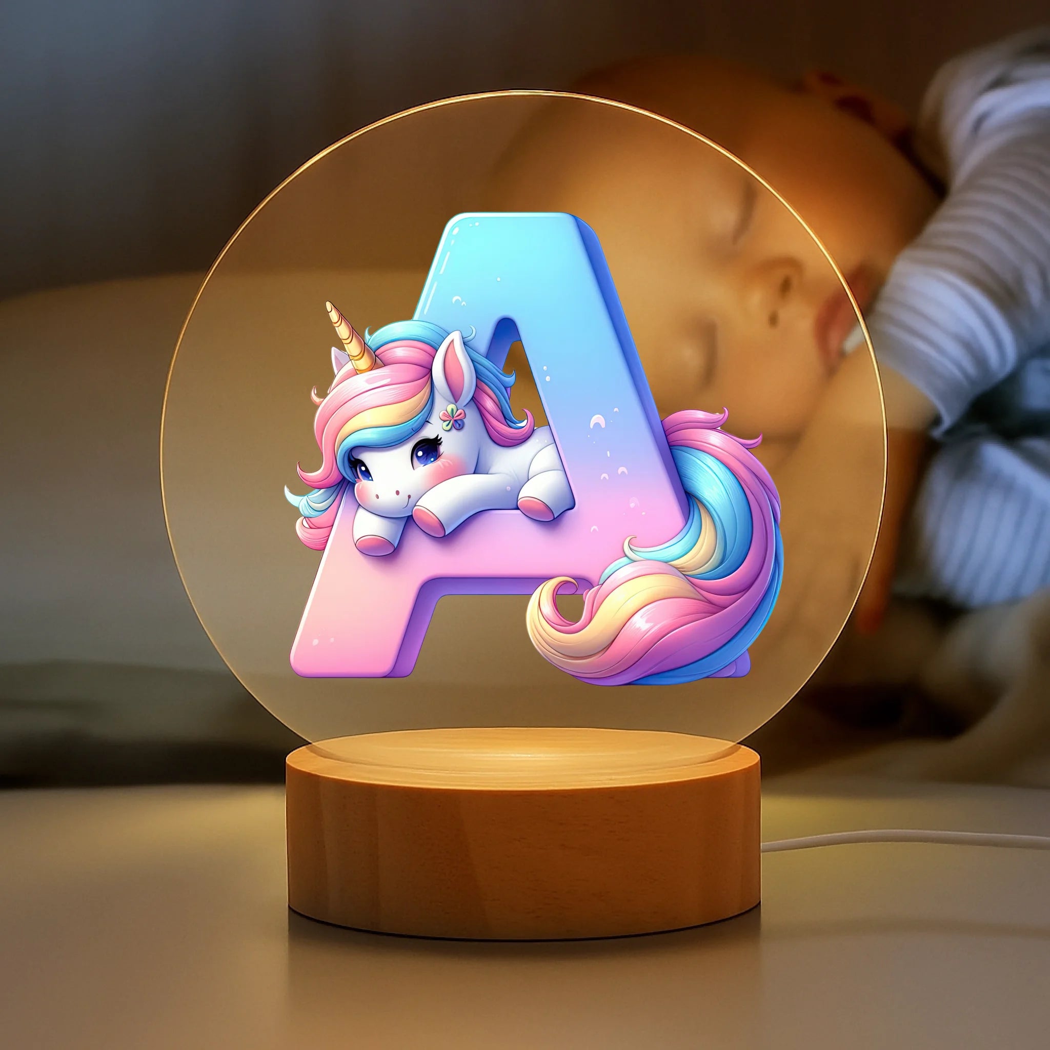 Cartoon Unicorn Customized Night Light - Personalized Initial – Gift for Kids, Children, Girl, Baby