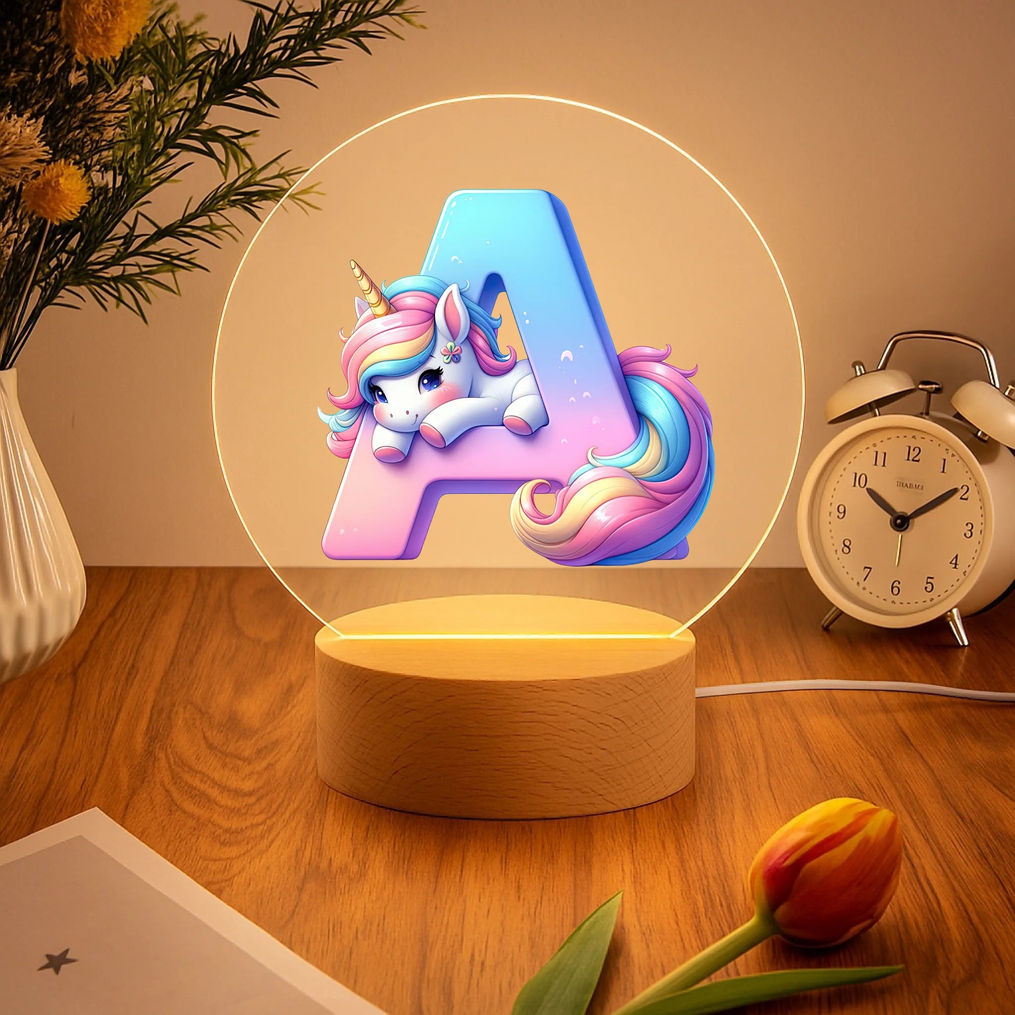 Cartoon Unicorn Customized Night Light - Personalized Initial – Gift for Kids, Children, Girl, Baby