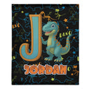 Custom Dinosaur Alphabet Blanket – Personalized Kids Name Initial Throw – Gift for Boys & Girls