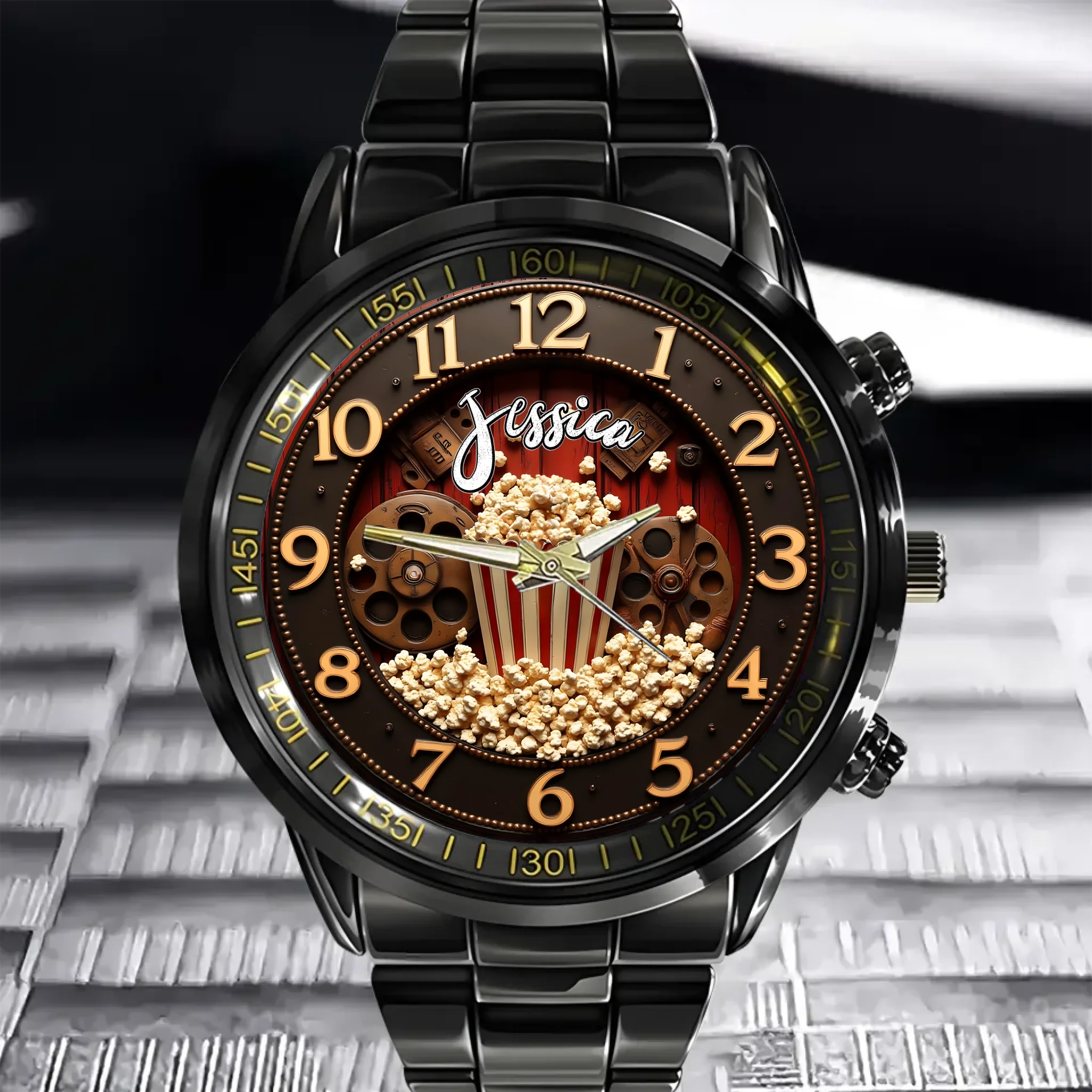 🍿&🎬Popcorn Movie Theater Customized Watch - Personalized Name - Artistic Gifts For Movie Lovers