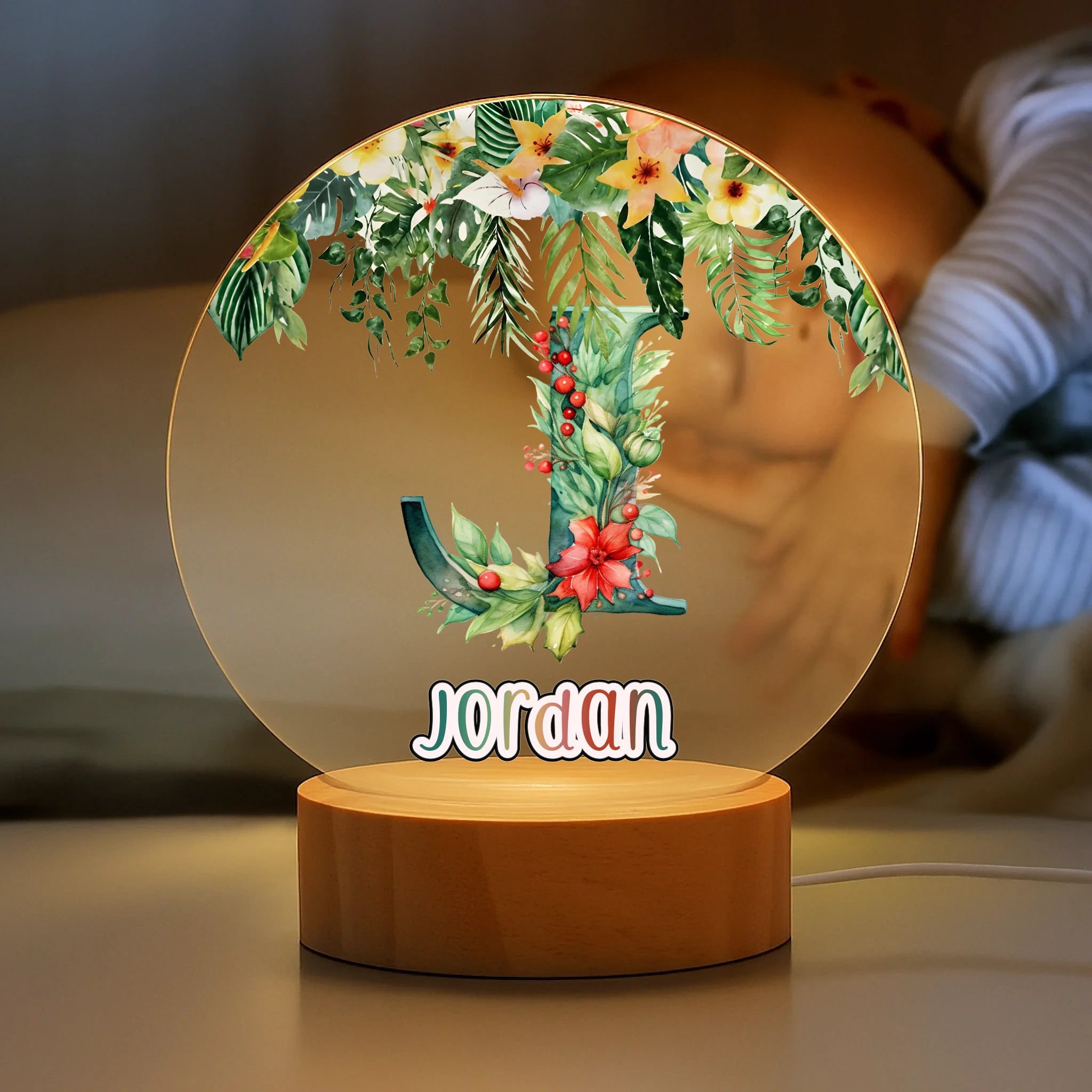 Customized Initial Letter Green Plant Night Light - Personalized Name - Gift for Boys, Girls