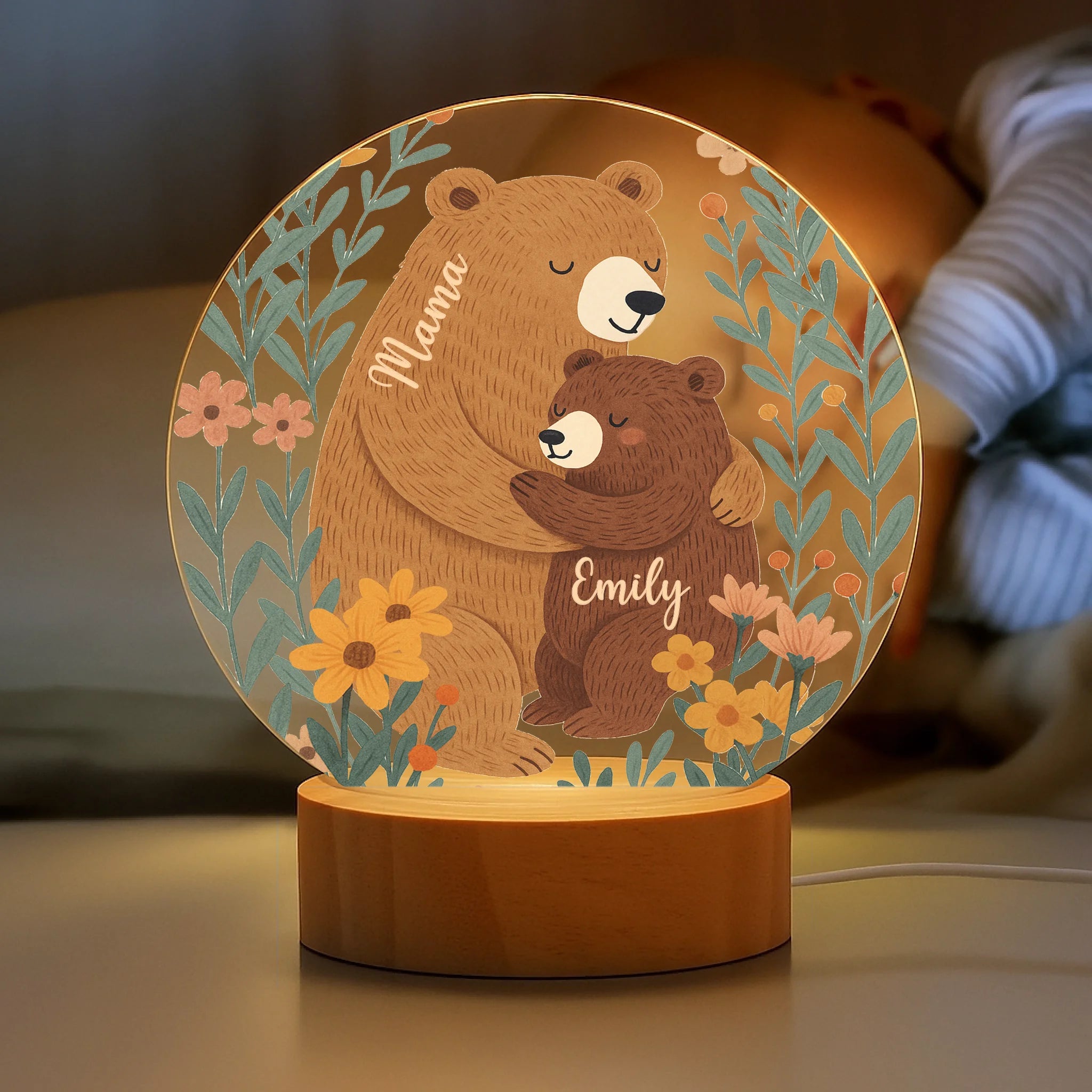 Customized Family Bear Flower Night Light - Personalized Name - Gifts For Kids