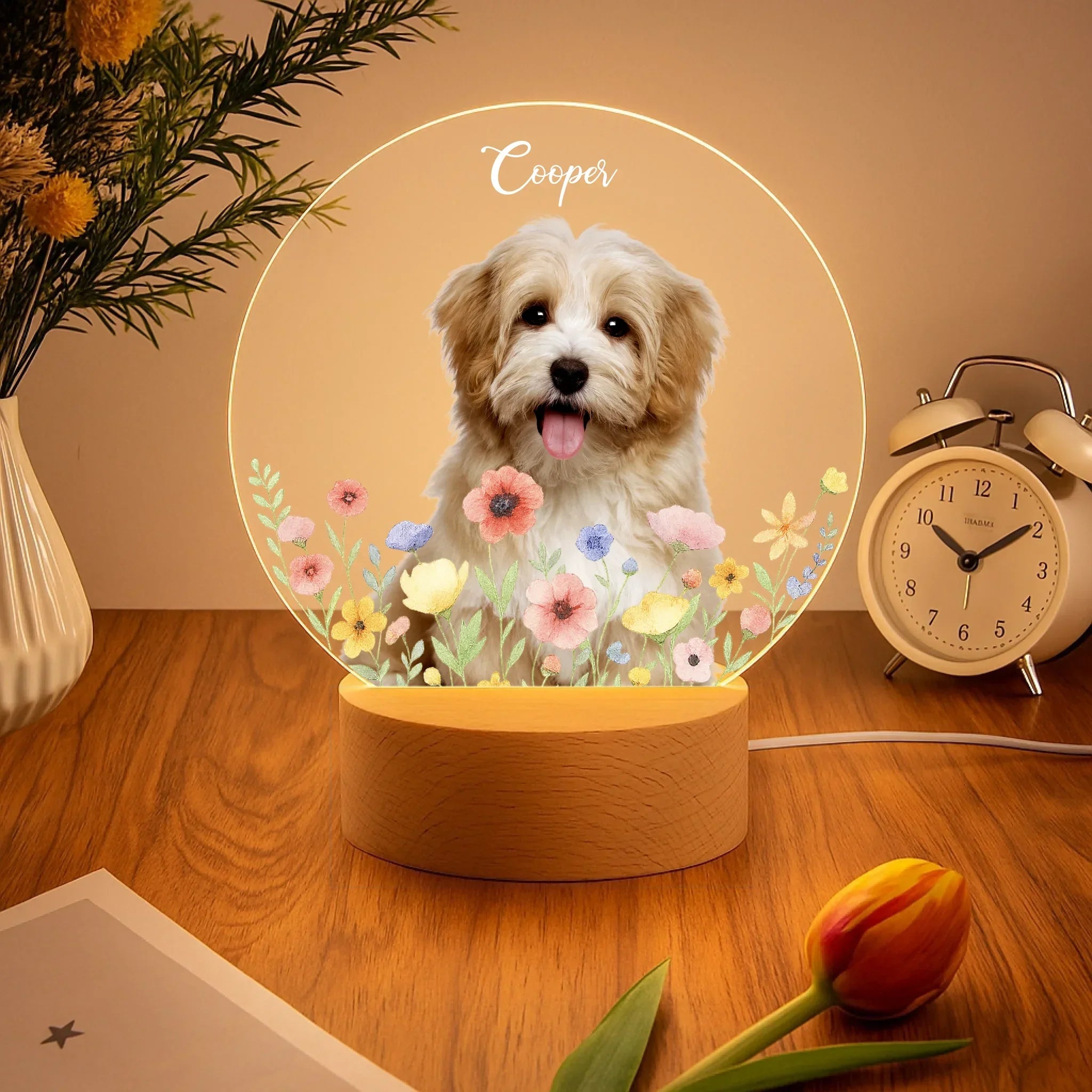 Custom Pet Portrait Night Light - Personalized Photo And Name - Gifts For Pet Owner, Kids