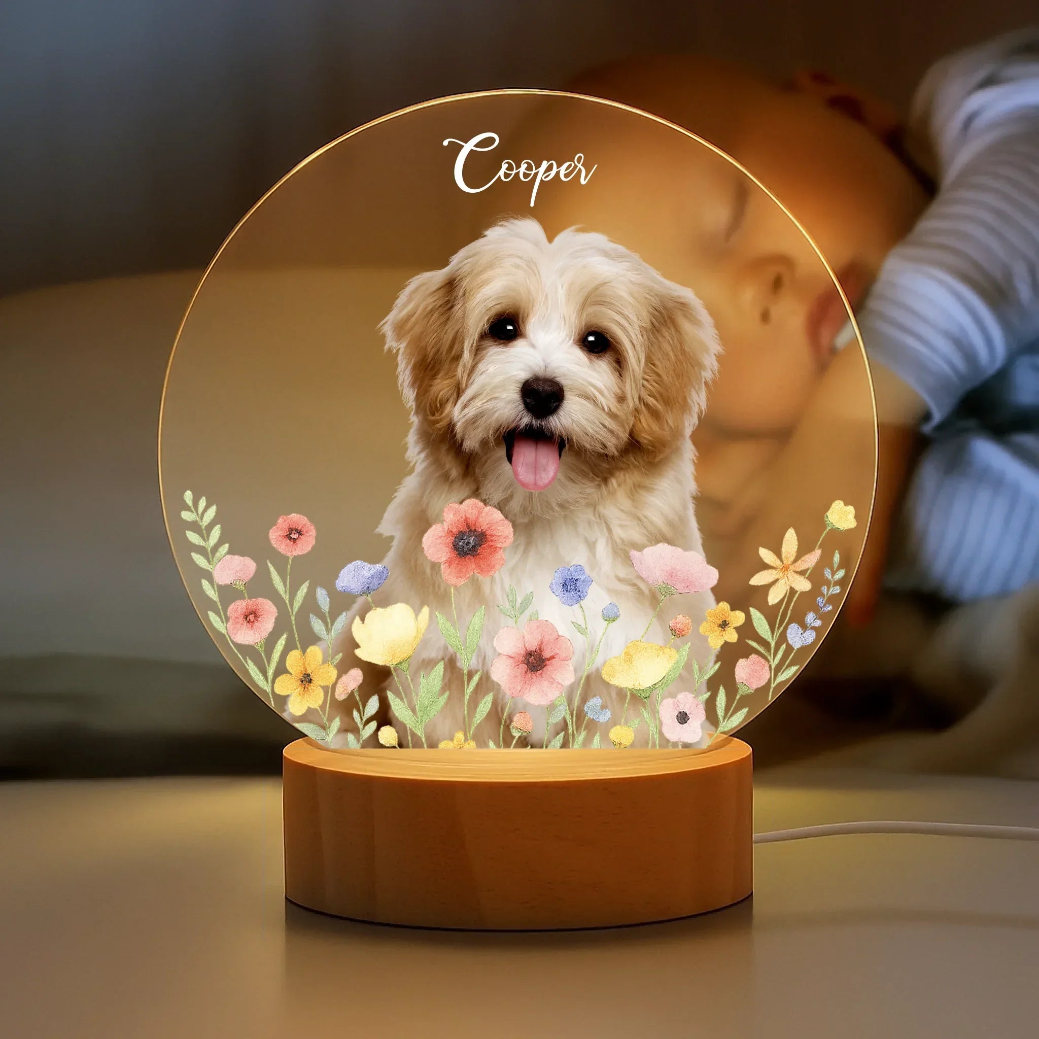 Custom Pet Portrait Night Light - Personalized Photo And Name - Gifts For Pet Owner, Kids