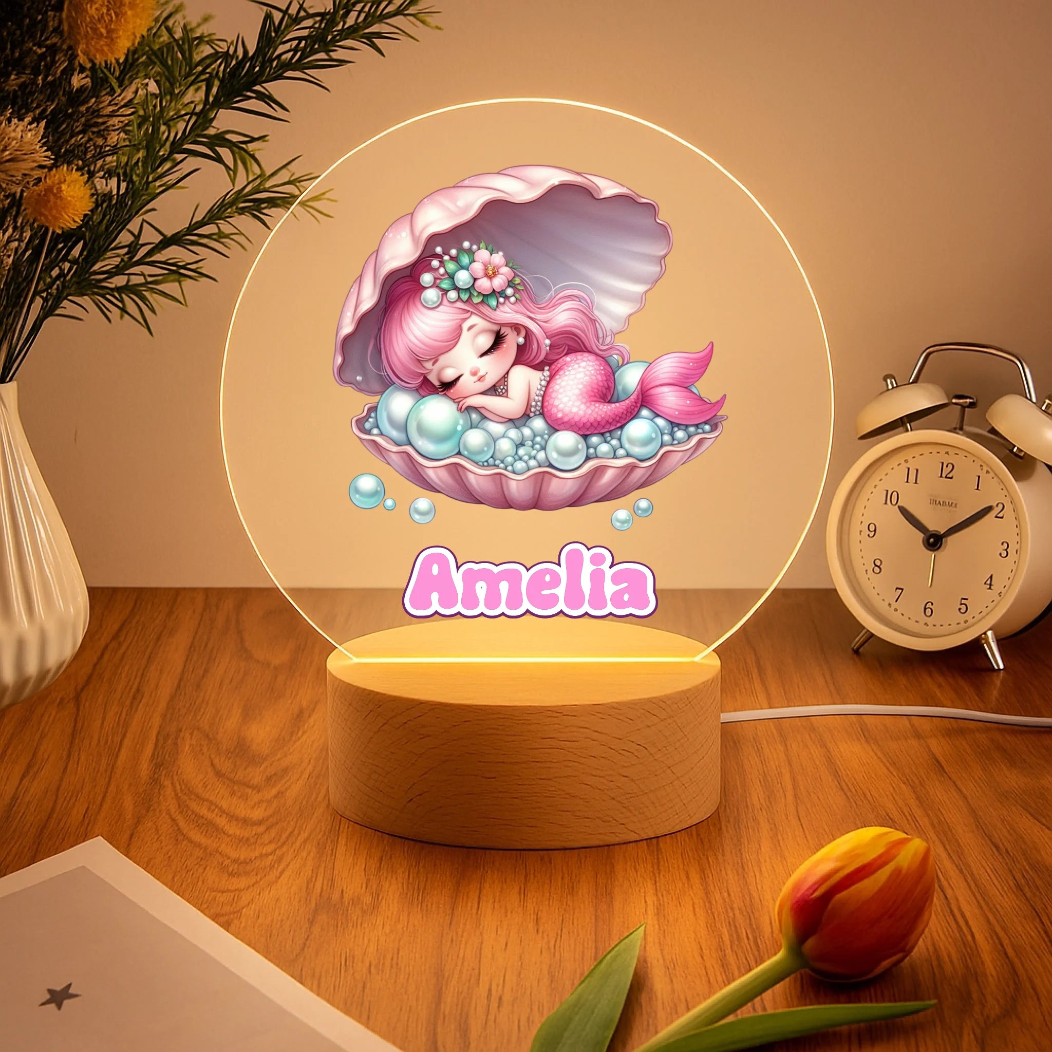 Sleeping Mermaid Customized Night Light - Personalized Name - Gift for Kids, Children, Baby Girls