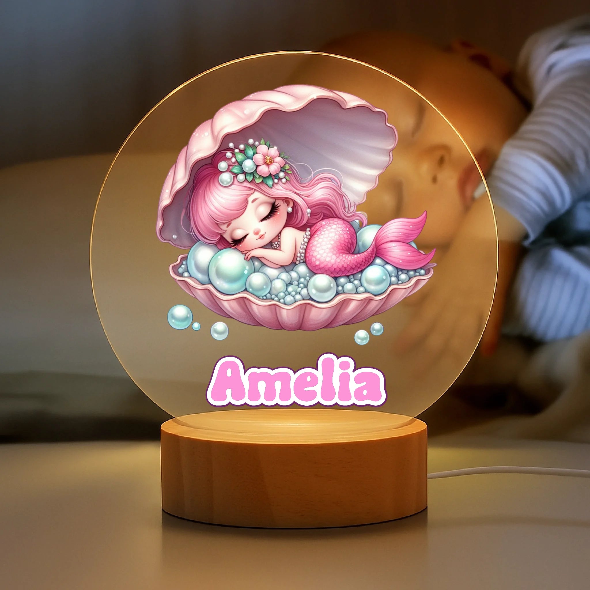 Sleeping Mermaid Customized Night Light - Personalized Name - Gift for Kids, Children, Baby Girls