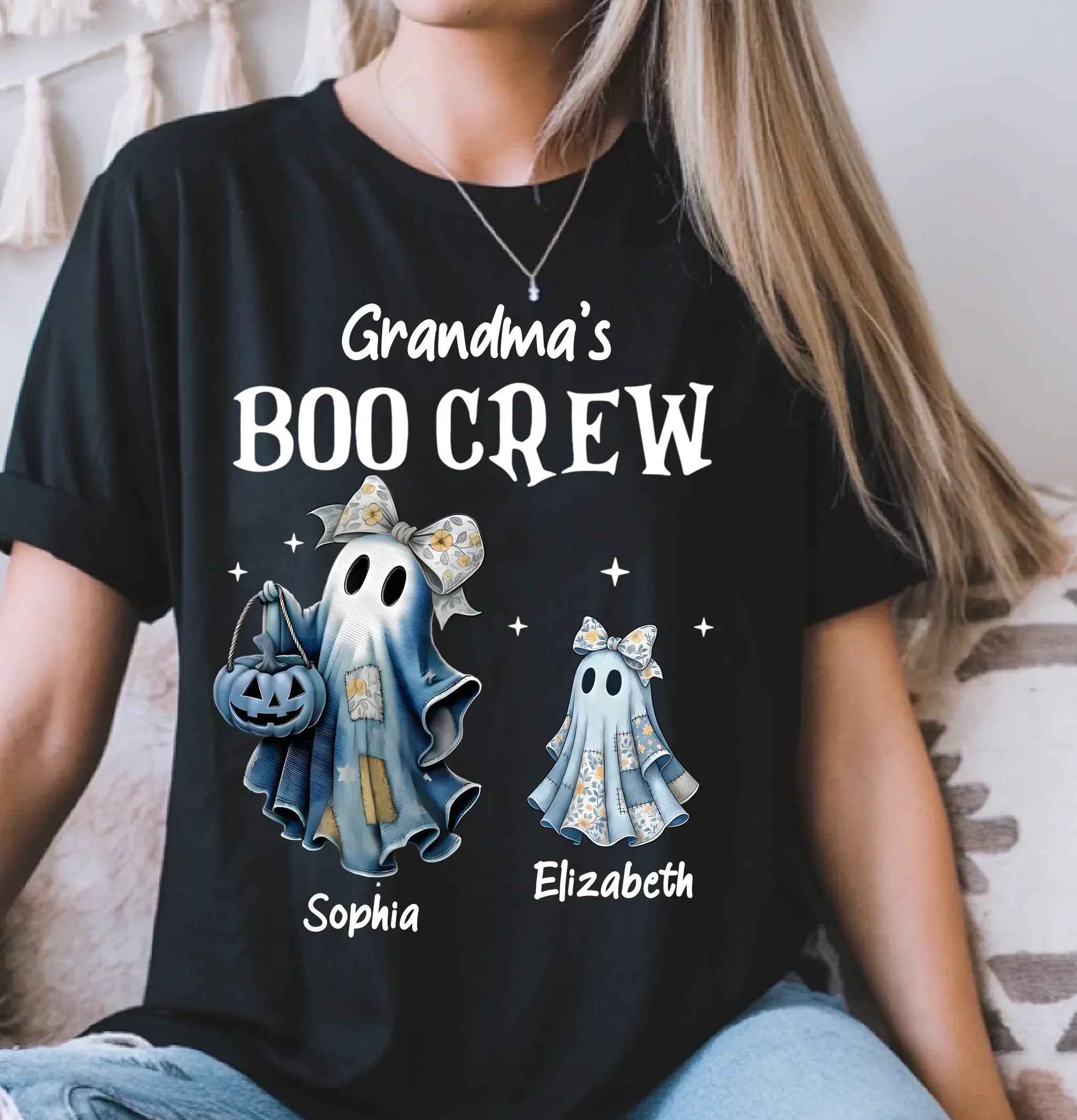 👻Grandma's Boo Crew Customized Halloween Clothing - Personalized Name&Title - Halloween Gifts for Grandma,Mom