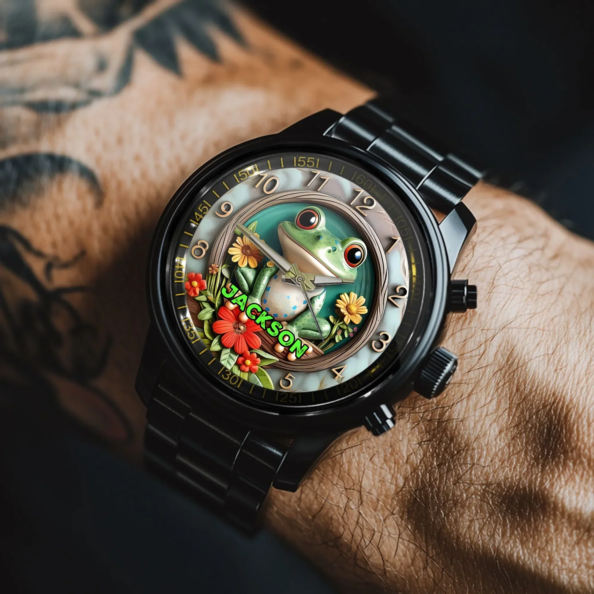 🐸Green Frog Symbolizing Good Luck - Customized Watch With Name - A Gift For The Lucky One
