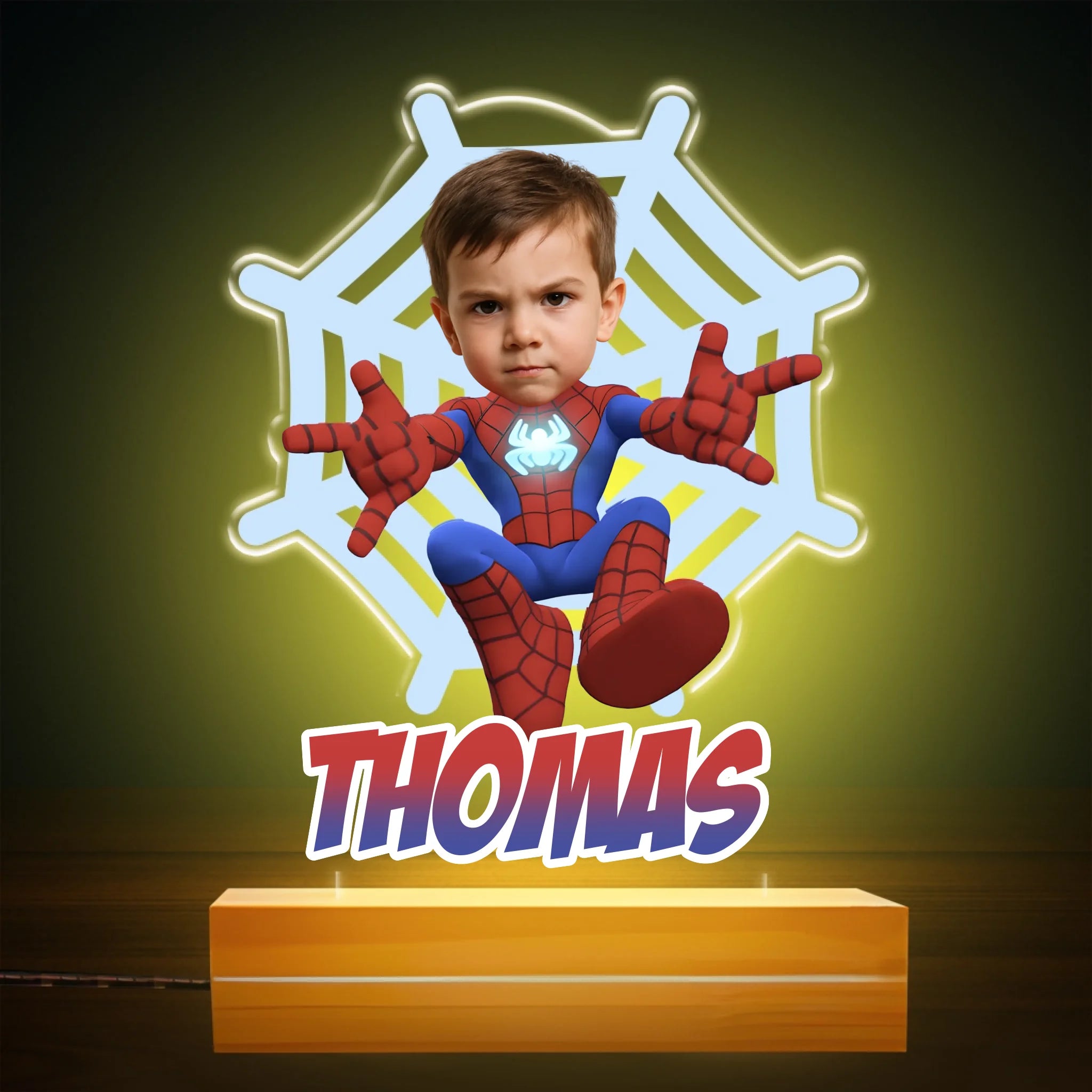 Custom Spider-Man Night Light - Personalized Name and Photo Superhero LED Lamp - Gift for Kids Boys Girls