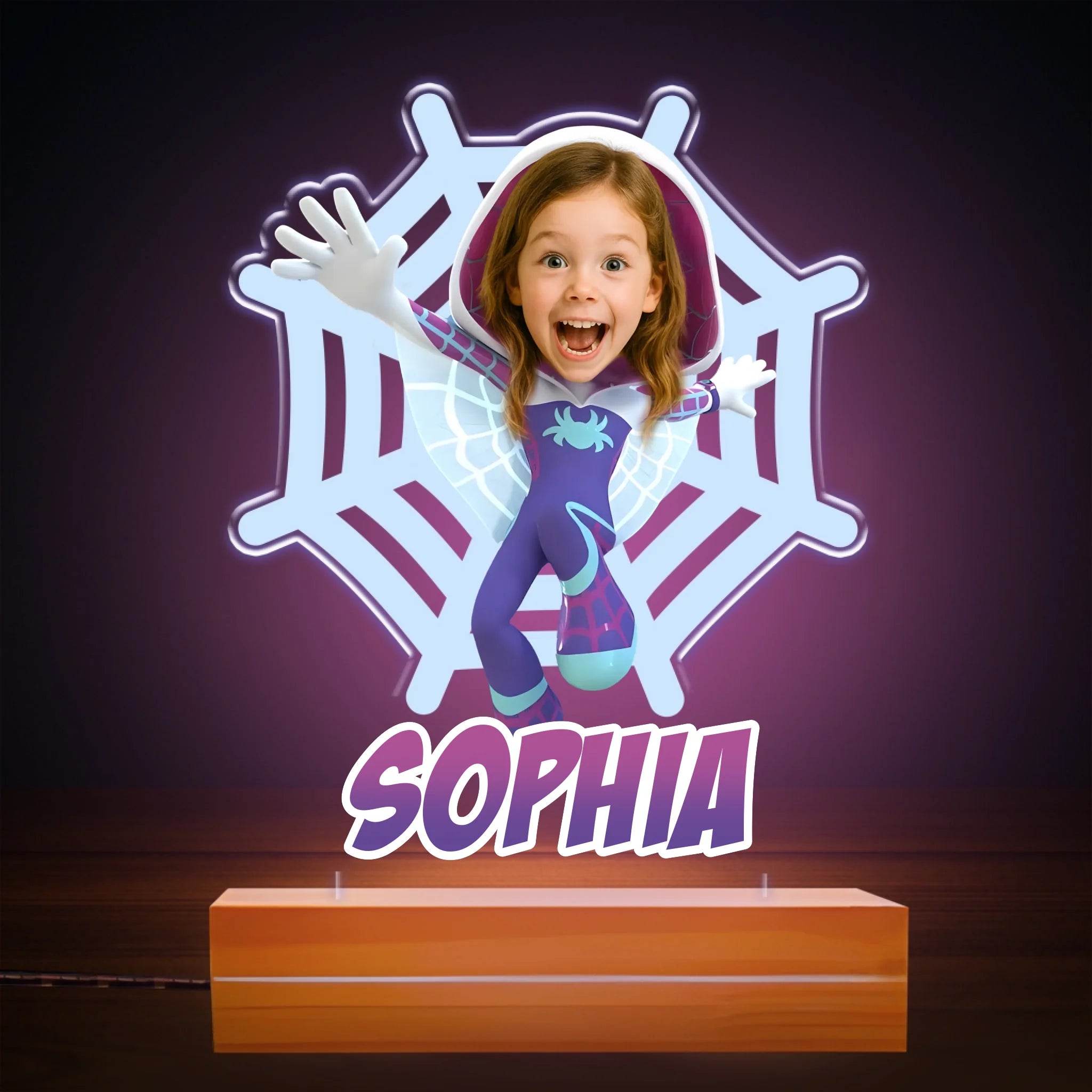 Custom Spider-Man Night Light - Personalized Name and Photo Superhero LED Lamp - Gift for Kids Boys Girls