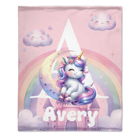 Customized Rainbow Unicorn Kids Blanket - Personalized Initial and Name - Magical Gift For Kids