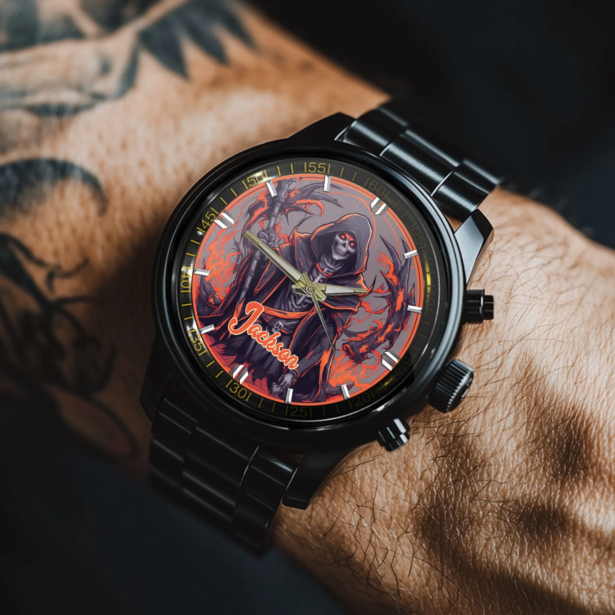 Skull-themed Customized Watch - Personalized Name - Gift For Friends