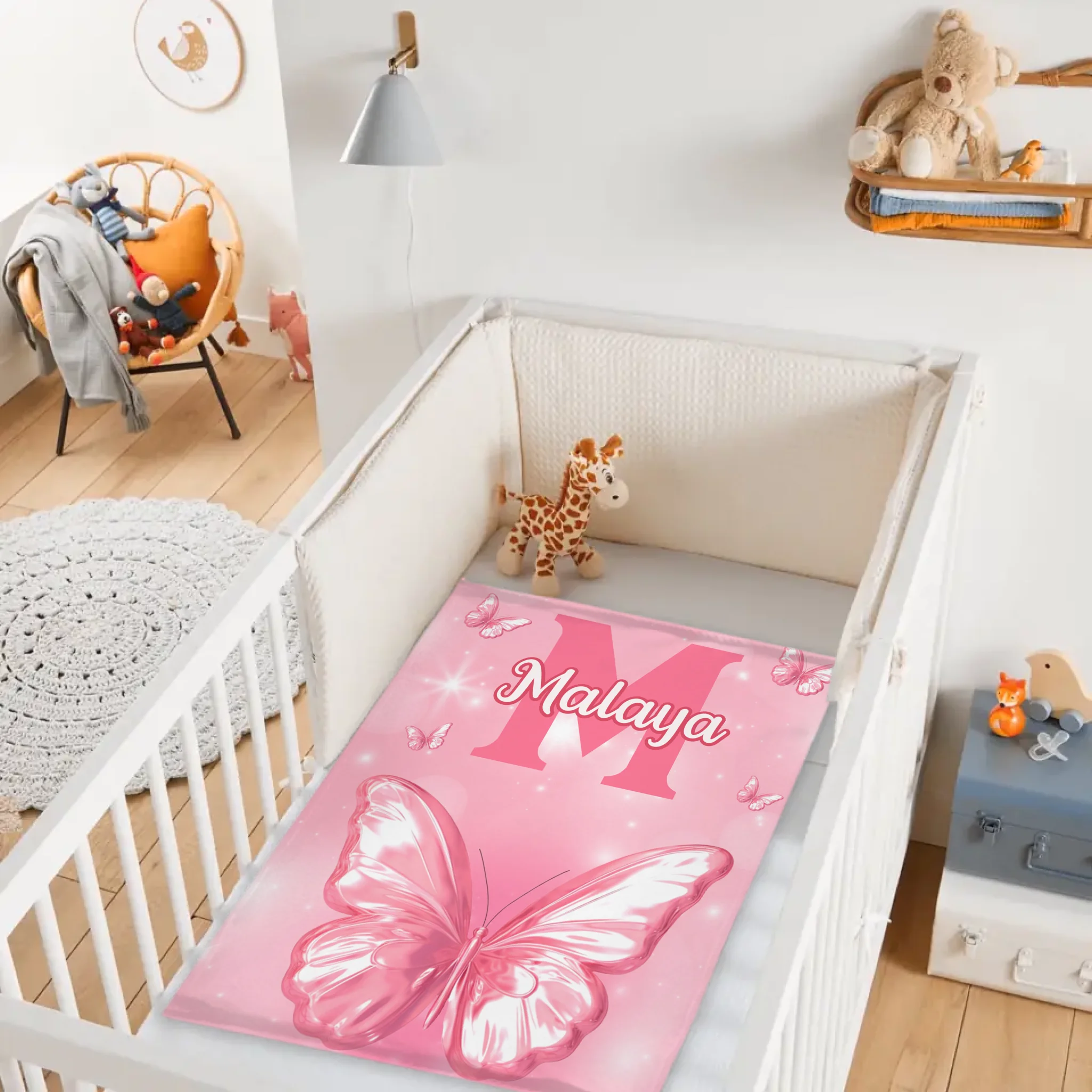 Pink Butterfly Pattern Name Custom Initials Custom Girl Blanket - A Gift For Girls