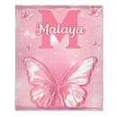 Pink Butterfly Pattern Name Custom Initials Custom Girl Blanket - A Gift For Girls