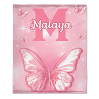 Pink Butterfly Pattern Name Custom Initials Custom Girl Blanket - A Gift For Girls