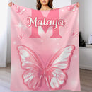 Pink Butterfly Pattern Name Custom Initials Custom Girl Blanket - A Gift For Girls