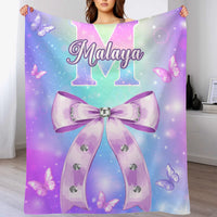 Pink Butterfly Pattern Name Custom Initials Custom Girl Blanket - A Gift For Girls