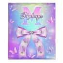 Pink Butterfly Pattern Name Custom Initials Custom Girl Blanket - A Gift For Girls
