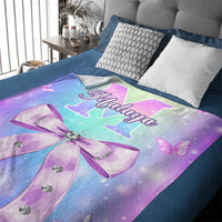 Pink Butterfly Pattern Name Custom Initials Custom Girl Blanket - A Gift For Girls