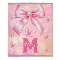 Pink Butterfly Pattern Name Custom Initials Custom Girl Blanket - A Gift For Girls