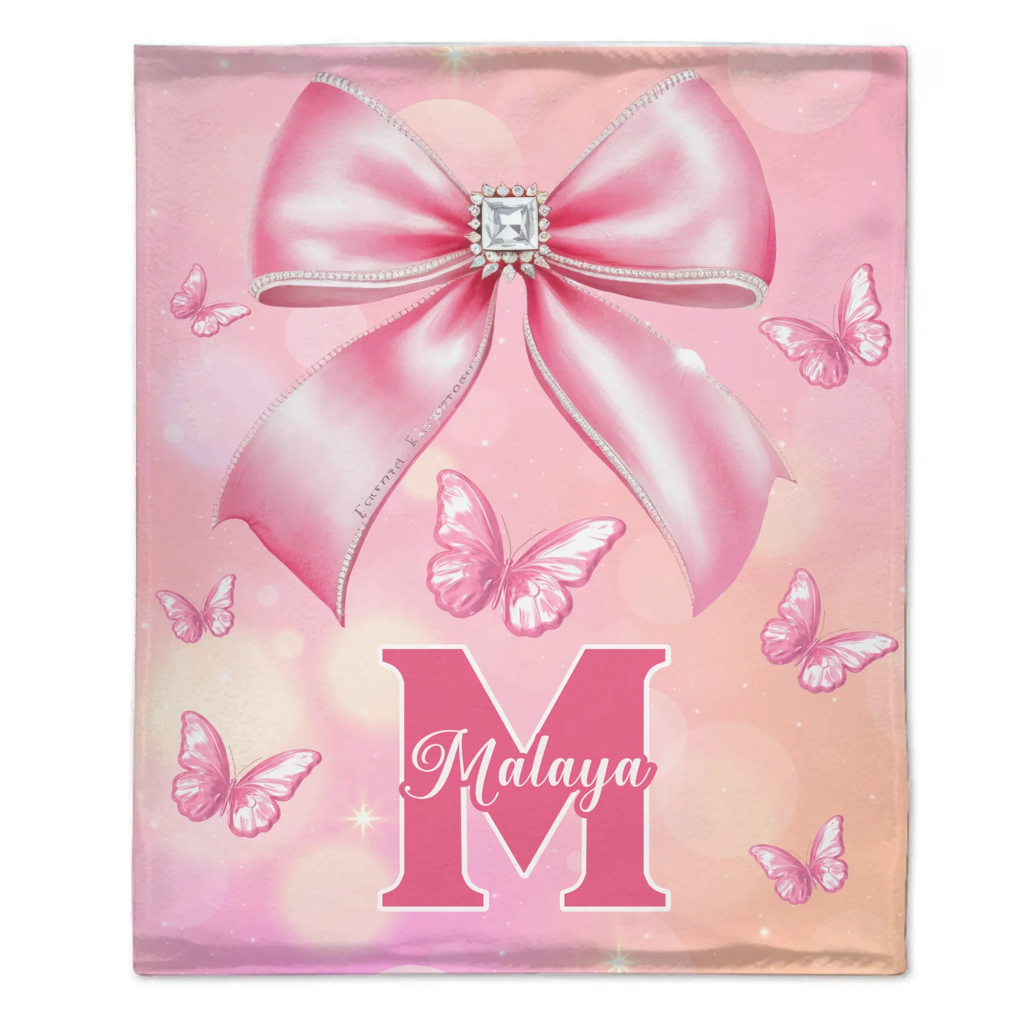 Pink Butterfly Pattern Name Custom Initials Custom Girl Blanket - A Gift For Girls
