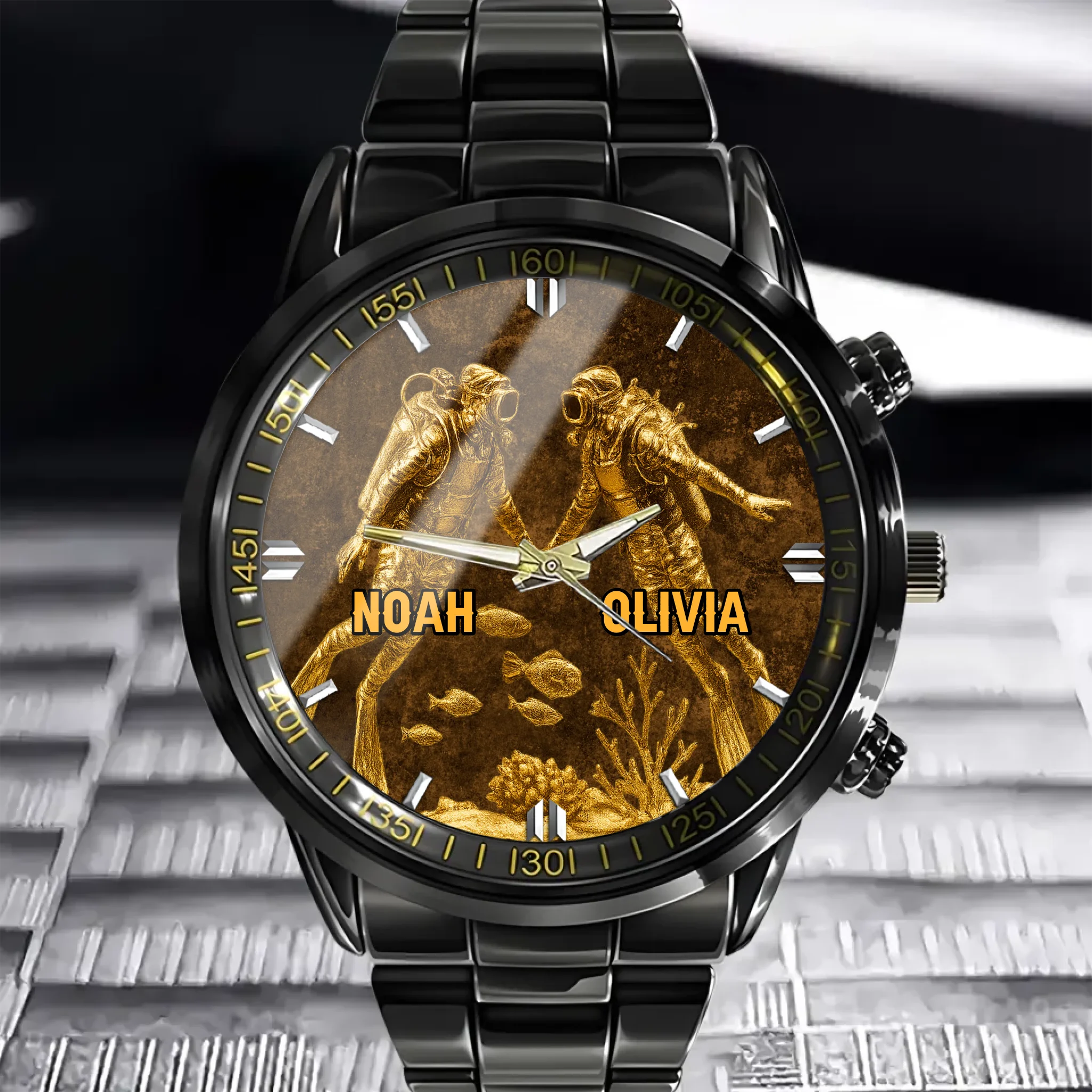 Customized Diving Pattern Watch - Personalized Name - Scuba Diving Lovers Gift