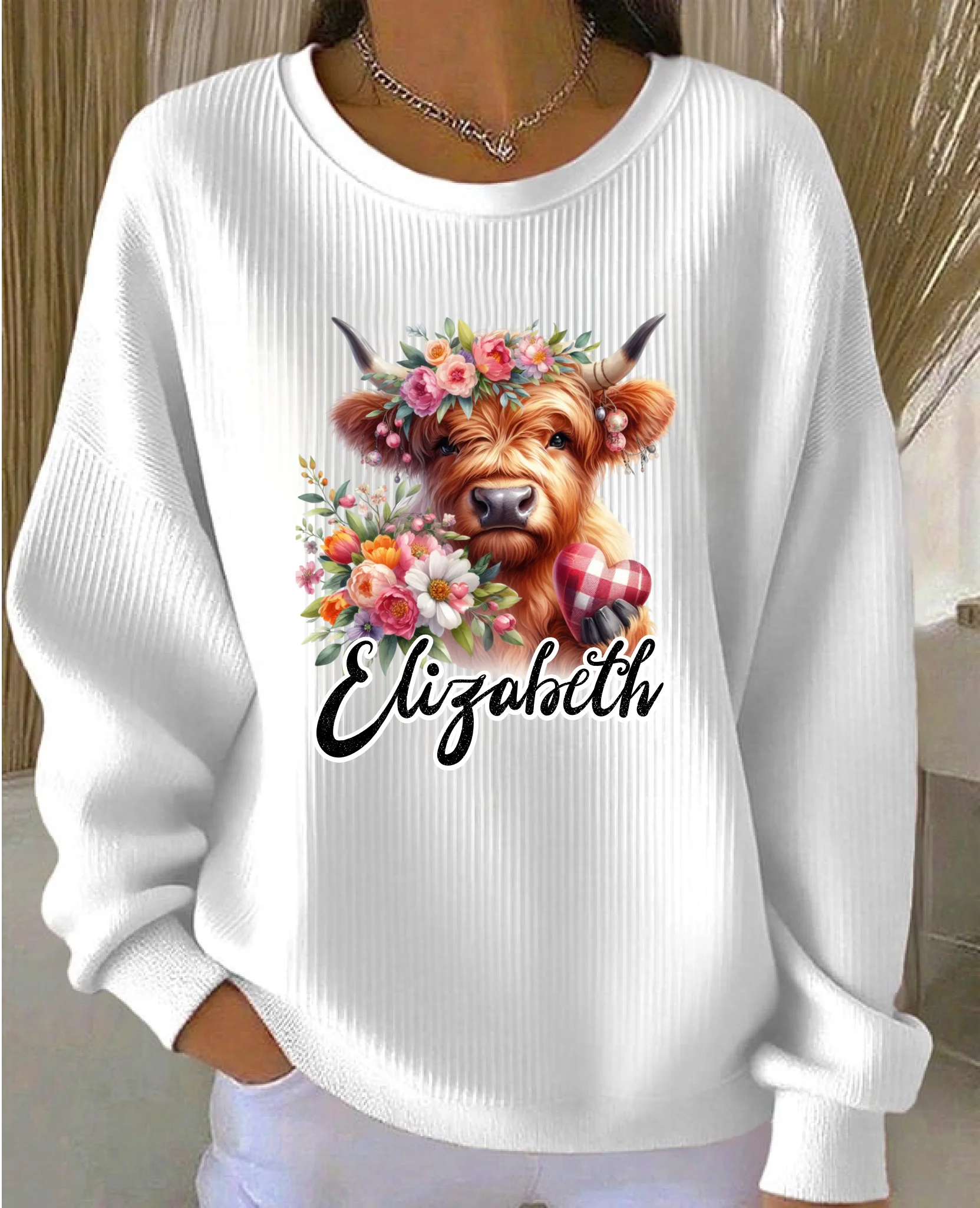Customized Spring Floral Highland Cows Clothing -  Personalized Name - Best Gift For Grandma, Mom, Ladies