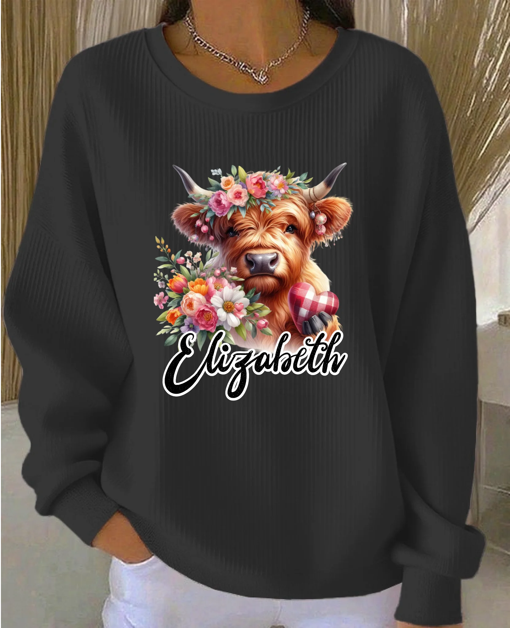 Customized Spring Floral Highland Cows Clothing -  Personalized Name - Best Gift For Grandma, Mom, Ladies