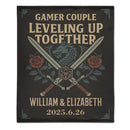 Dragon and Dice Design Customized Flannel Throw Blanket - Personalized Name and Date - Anniversary Gift for Gamers