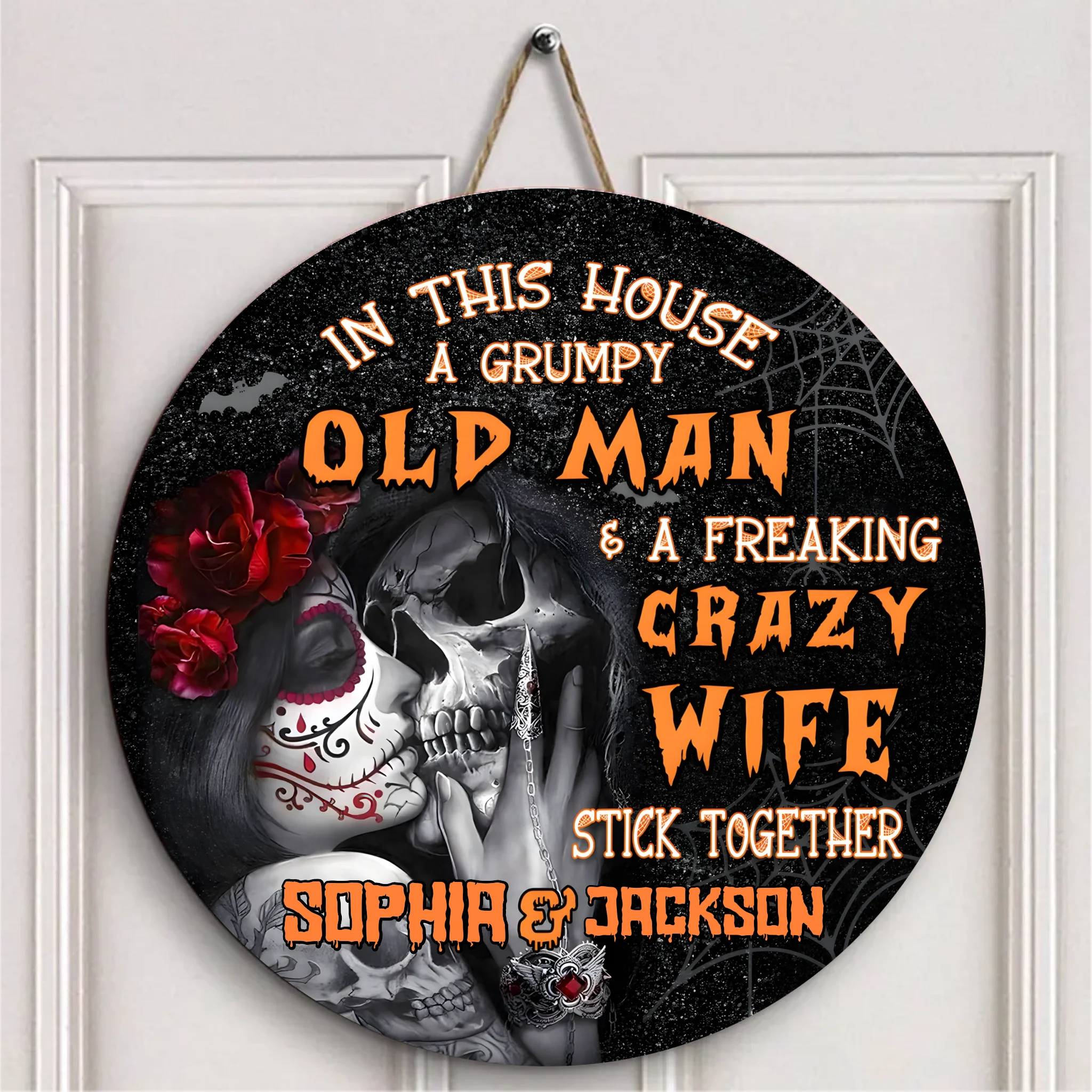 A Grumpy Old Man And A Freaking Crazy Wife Customized Door Plate - Personalized Names Wooden Sign - Home Decoration Gifts