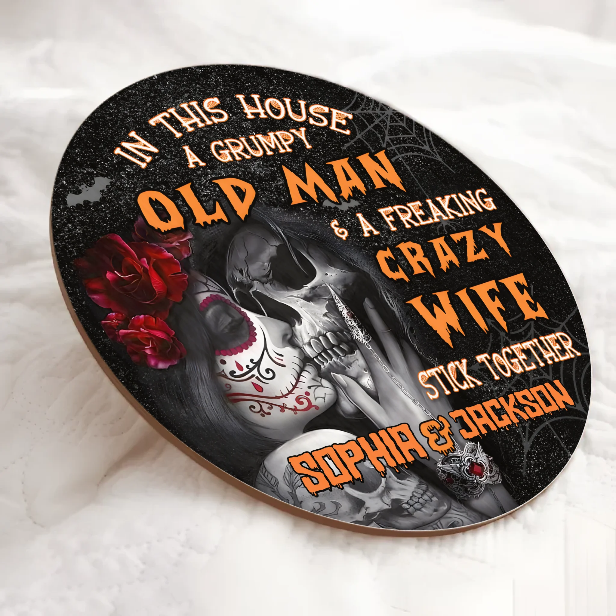 A Grumpy Old Man And A Freaking Crazy Wife Customized Door Plate - Personalized Names Wooden Sign - Home Decoration Gifts