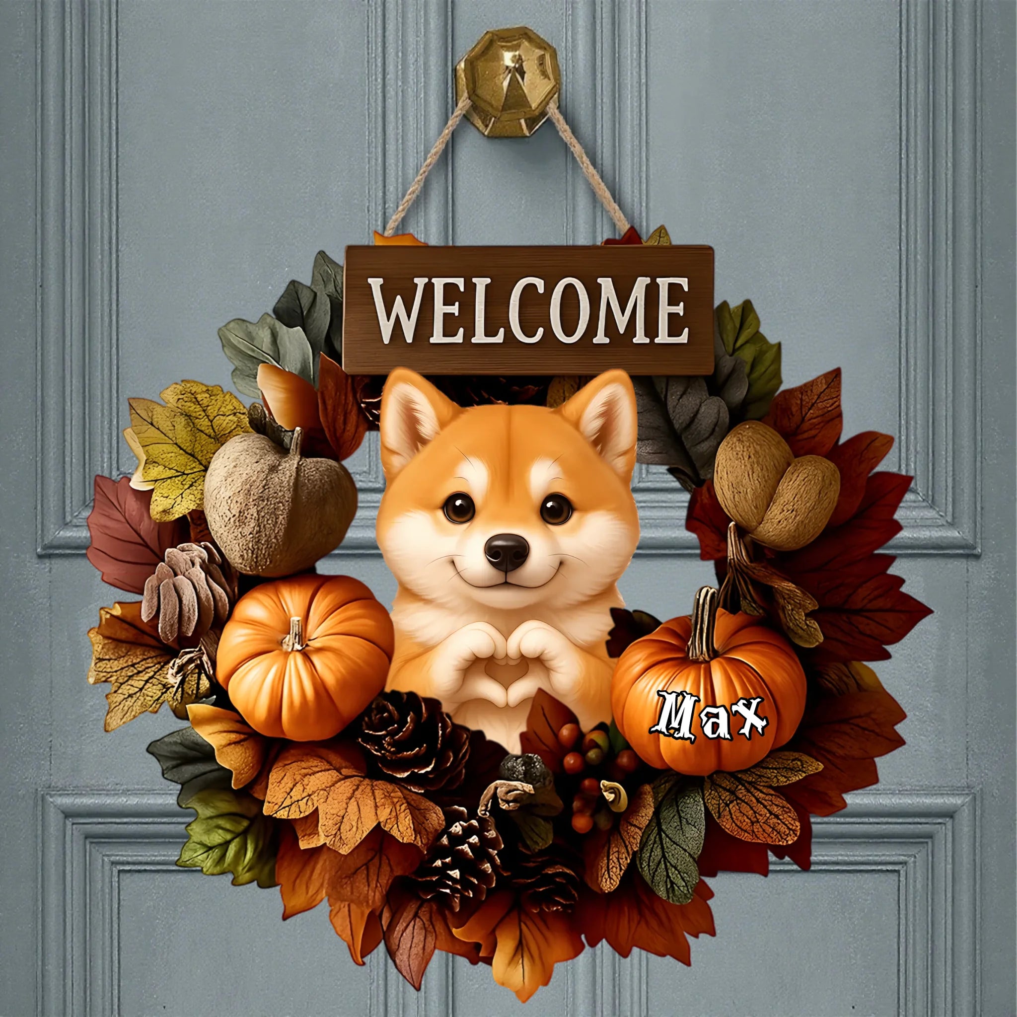 Welcome Fall Customized Door Plates - Personalized Pets and Names Wooden Sign - Home Decoration