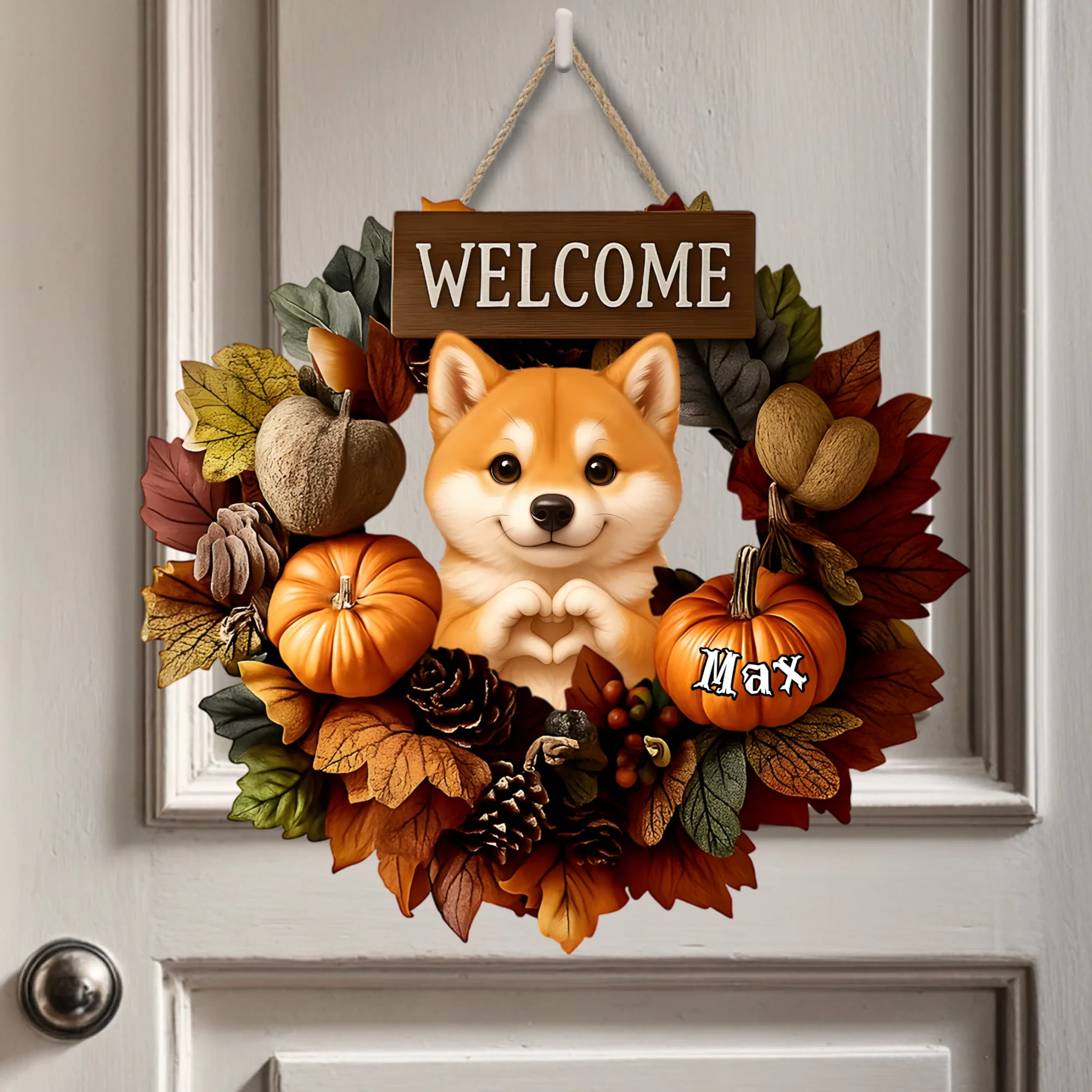 Welcome Fall Customized Door Plates - Personalized Pets and Names Wooden Sign - Home Decoration
