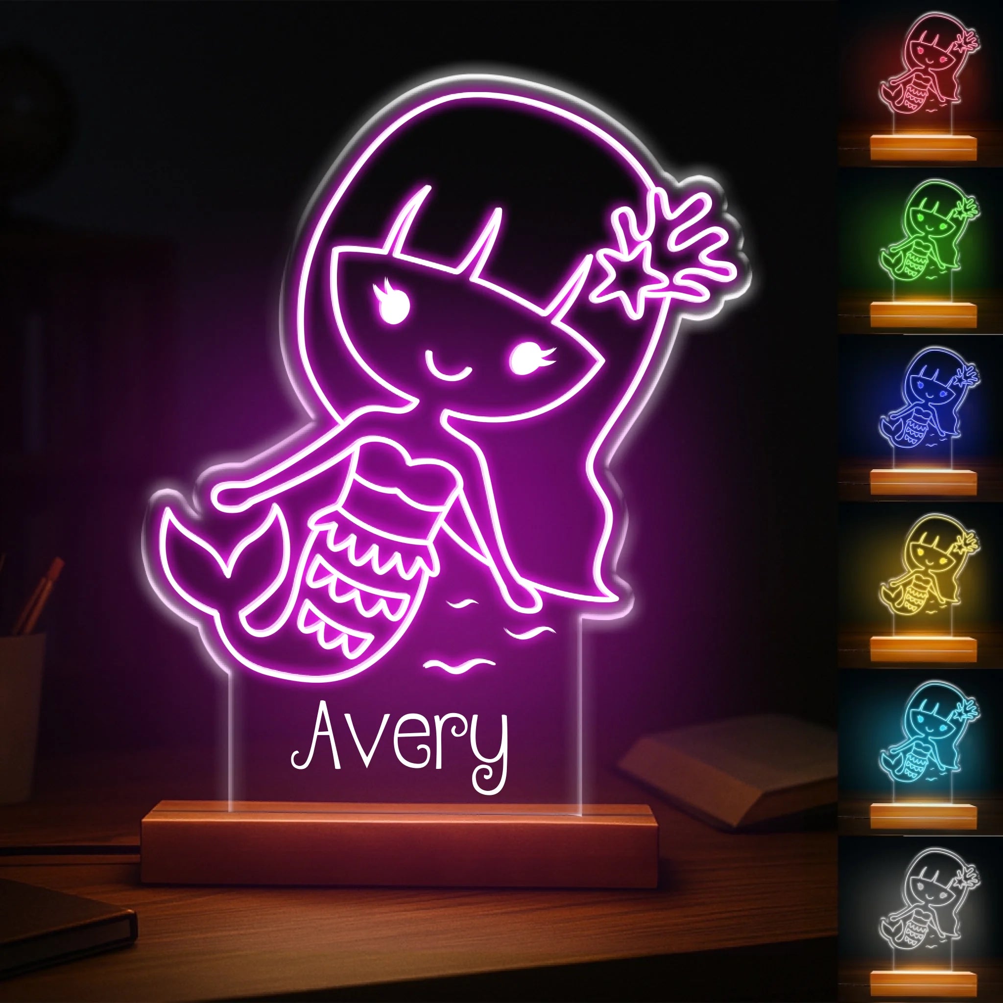 Custom Mermaid Night Light - Personalized Kids Name 7 Colors LED Lamp - Gift for Girls Bedroom